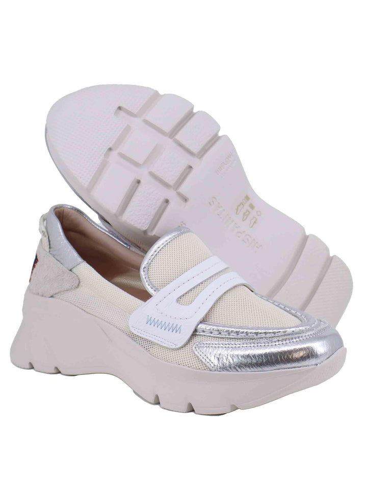 Mocassini donna in tessuto bianco con zeppa in gomma HV254001 C001 Hispanitas 