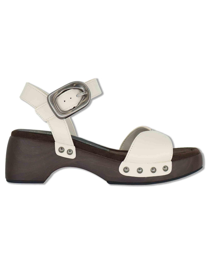 Sandali donna in pelle off white con zeppa bassa in legno INCA GRA IVORY Unisa 