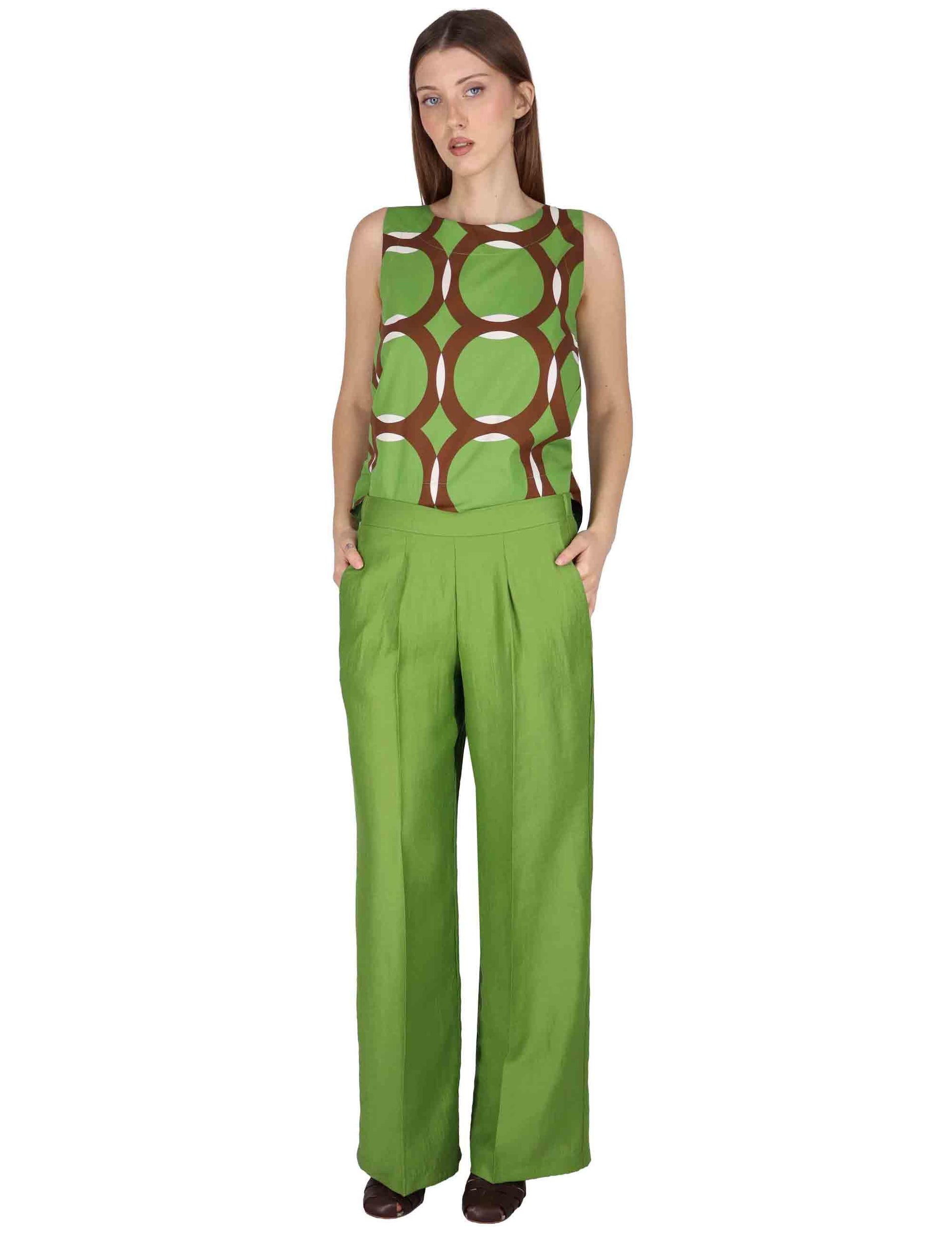 Pantaloni donna Elastic Waist Trousers in lino verde con elastico in vita JABPN0001-F1369-1254 7046 Justmine 