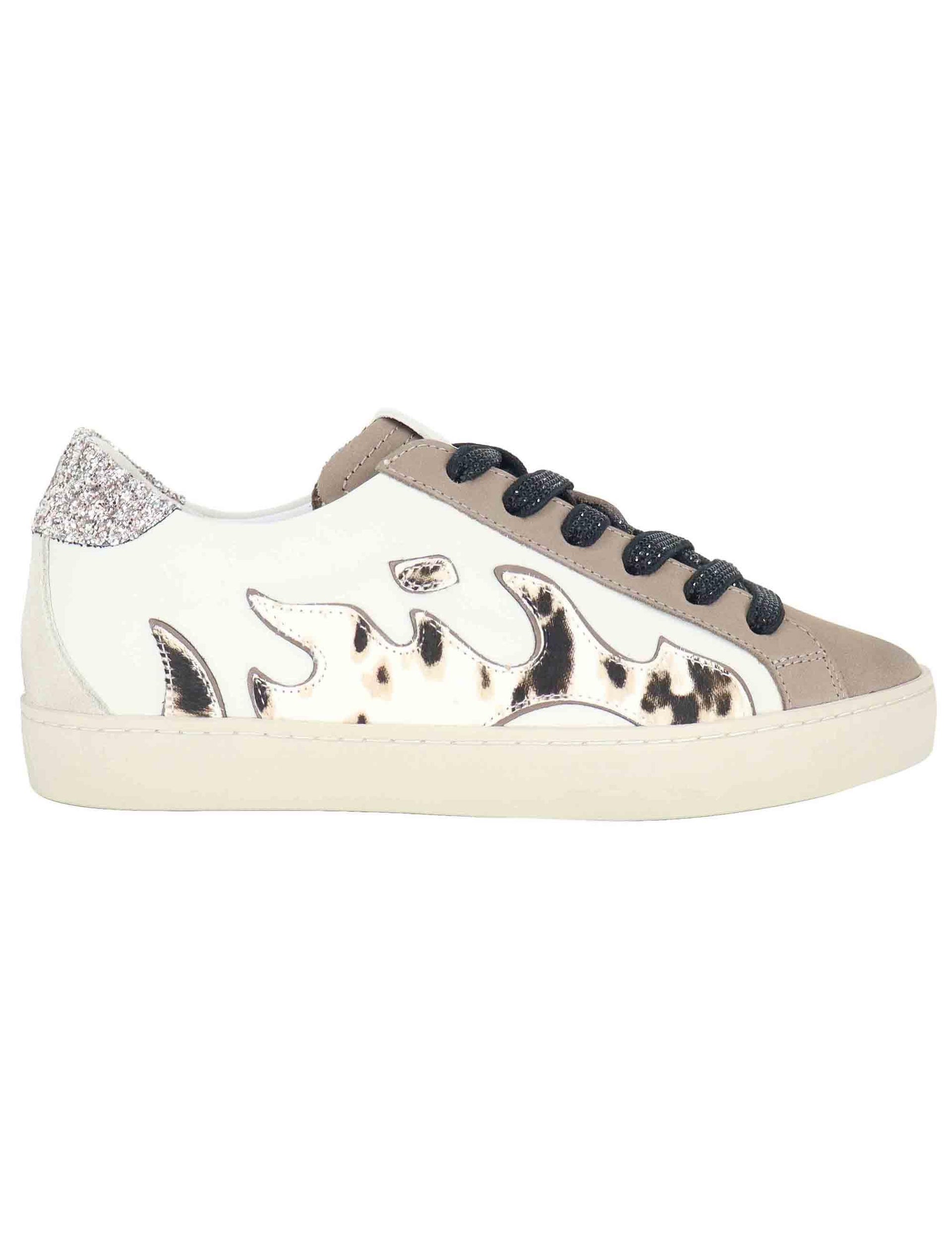 Sneakers donna in pelle off white con logo animalier D0196S10 95 Gamin 