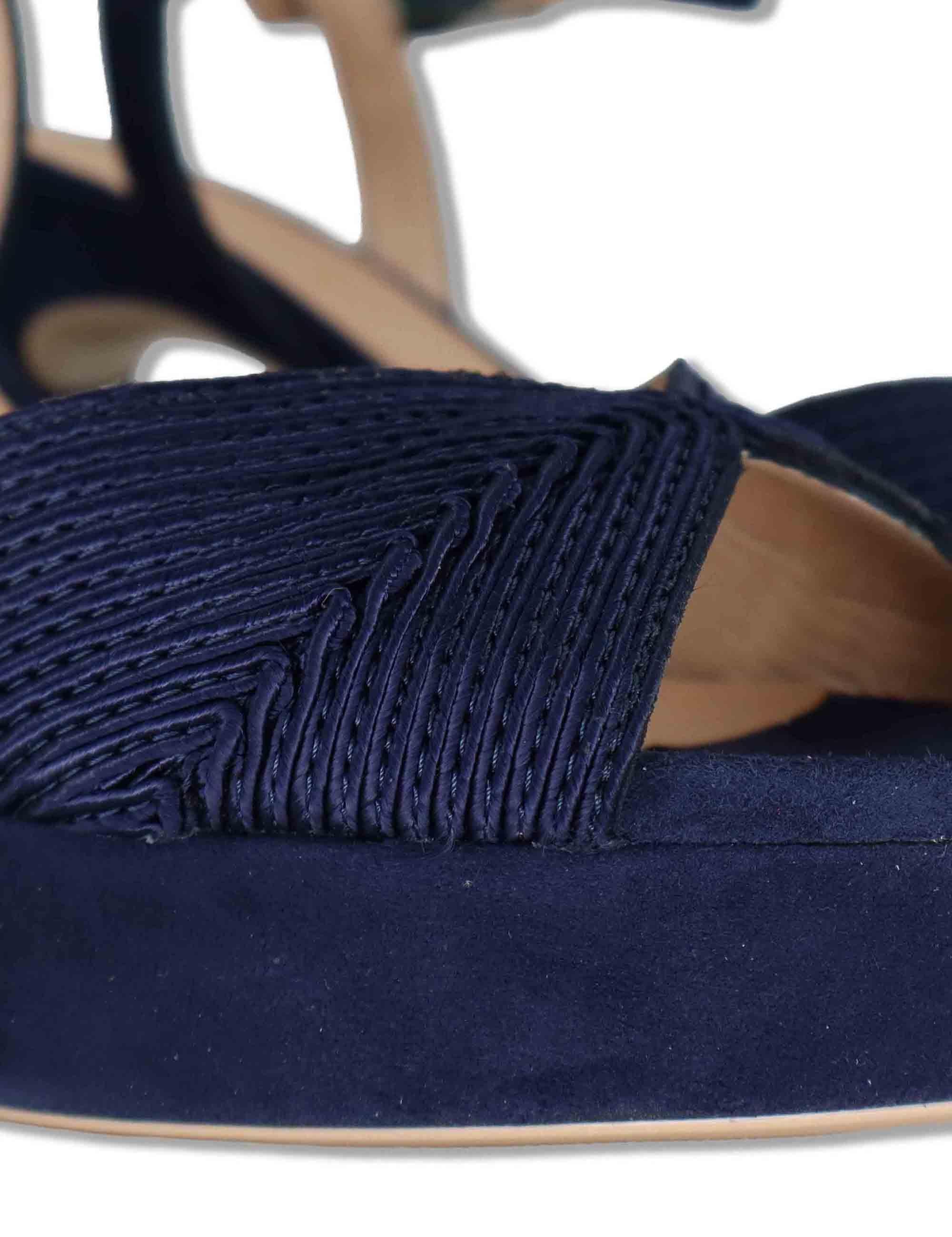 Sandali donna in pelle e tessuto blu con cinturino tacco alto e plateau OJEDA SOU OCEAN Unisa 