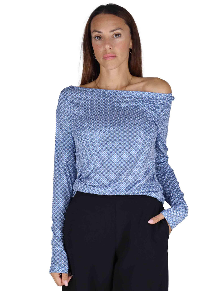T-Shirt donna Micro Print in jersey a fantasia blu con maniche lunghe JK025770654 D8083 Maliparmi 
