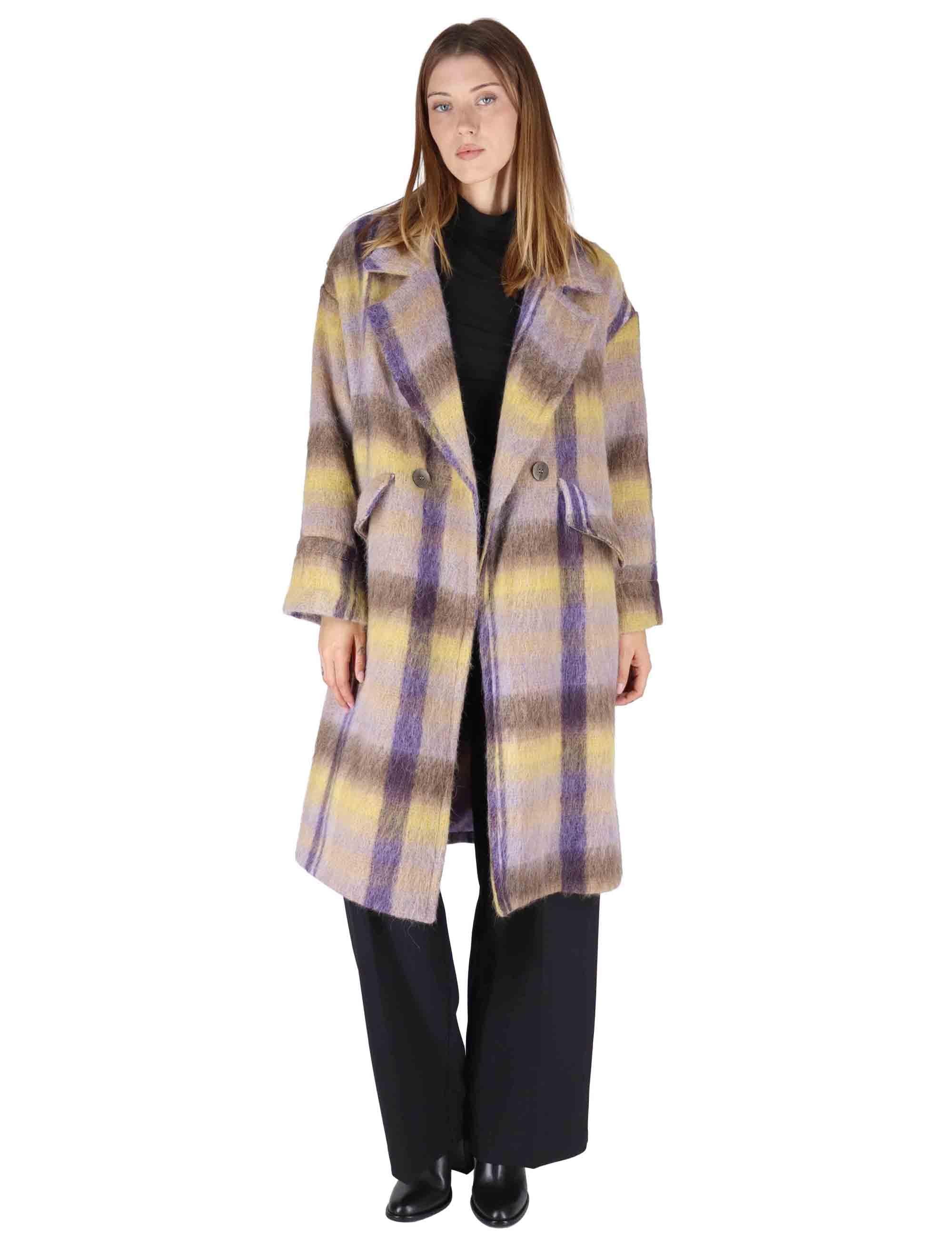 Cappotti donna doppiopetto in misto lana marrone con ampio bavero JABCS0025-F1424 8150 Justmine 