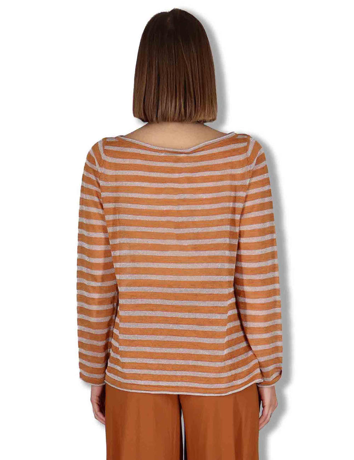 Maglie donna Summer Linen in misto lino cammello e beige a strisce JQ509178148 12B11 Maliparmi 
