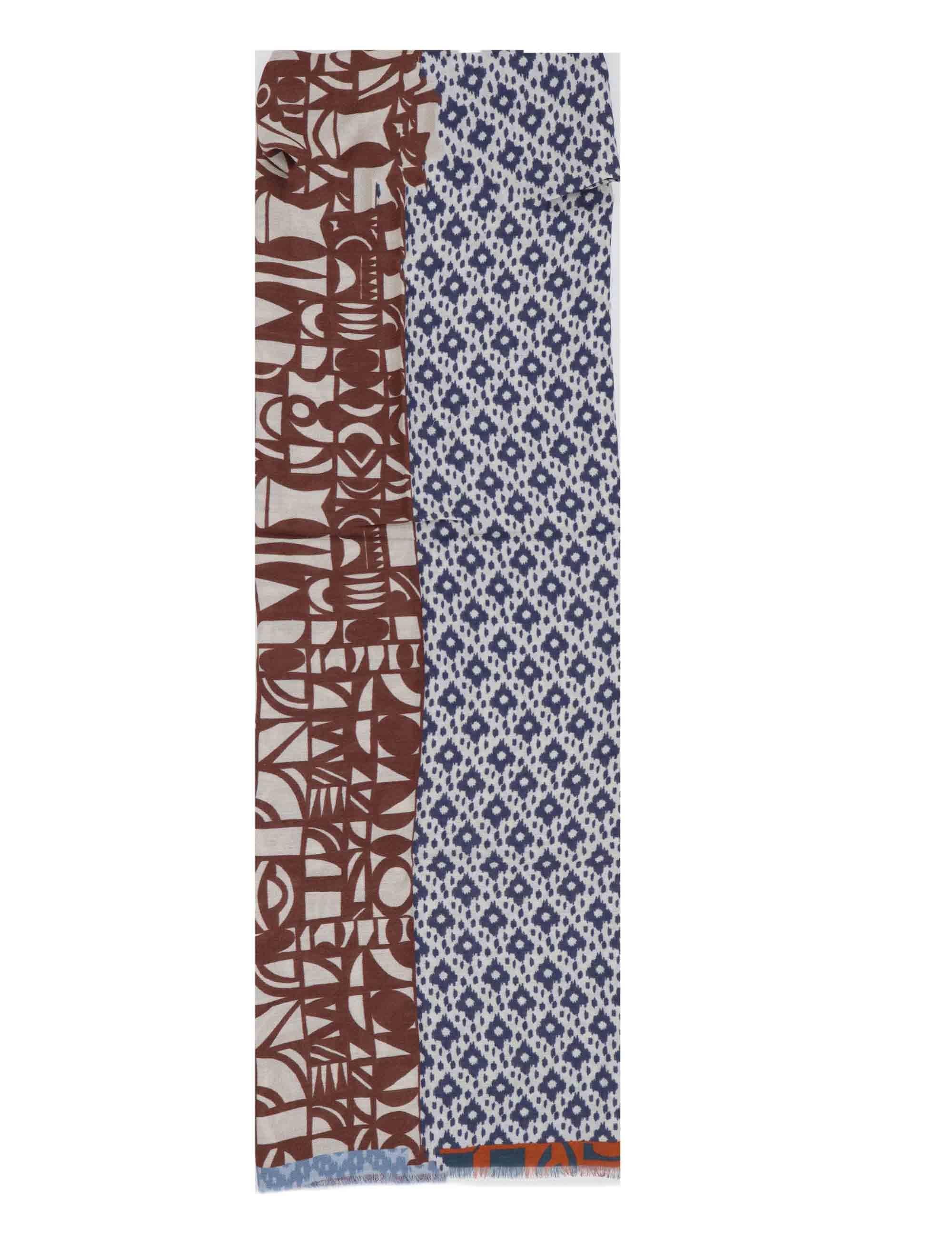 Sciarpe in misto cachemire blu e marrone a fantasia Donna F1094 82858