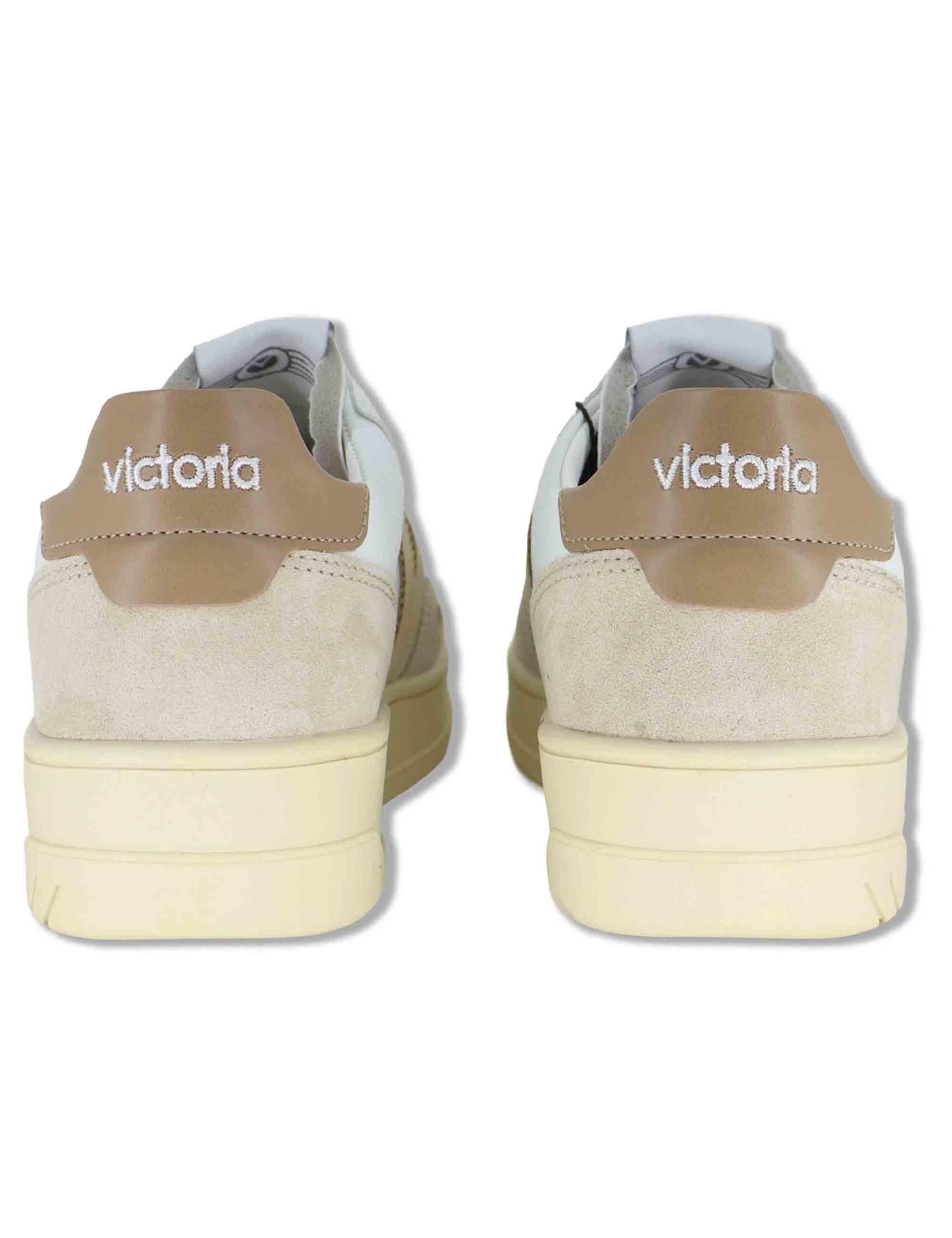 Sneakers donna Seul in pelle bianca con logo beige e suola alta 1257136 80_Beige Victoria 