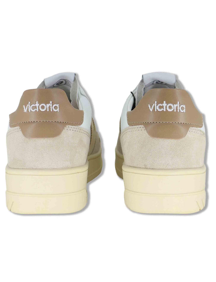 Sneakers donna Seul in pelle bianca con logo beige e suola alta 1257136 80_Beige Victoria 