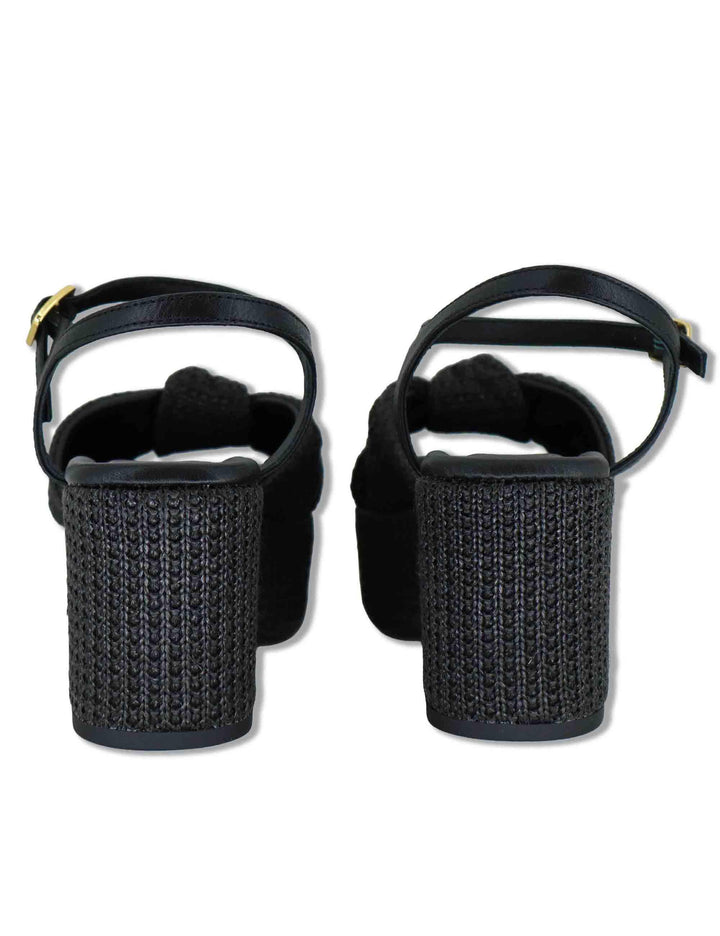 Sandali donna in pelle intrecciata nera con cinturino e zeppa alta KASIDI RH GRA BLACK Unisa 