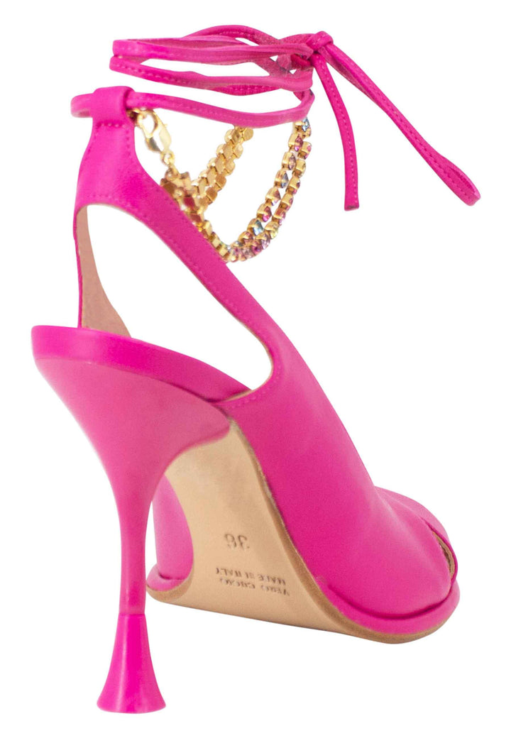 Sandali donna in pelle fuxia con tacco alto e cavigliera gioiello SP662 053 Spatarella 