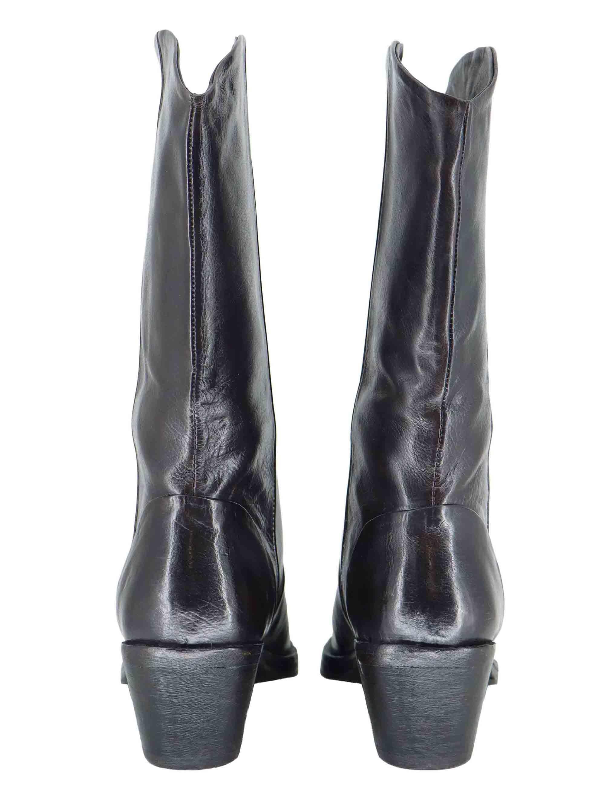 Stivali texani donna in pelle marrone con tacco medio 252-21-14 DKGRE Zolfo 