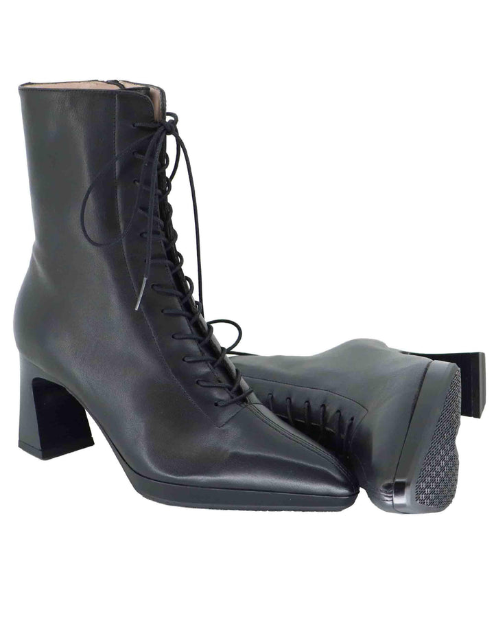Stivaletti stringati donna in pelle nera con tacco alto HI254379 C001 Hispanitas 