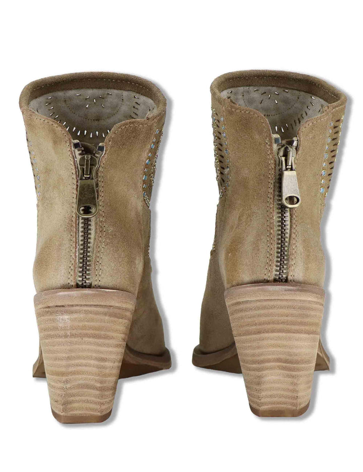 Stivaletti texani donna in camoscio taupe con borchie e tacco alto SPXD2403 029 Spatarella 