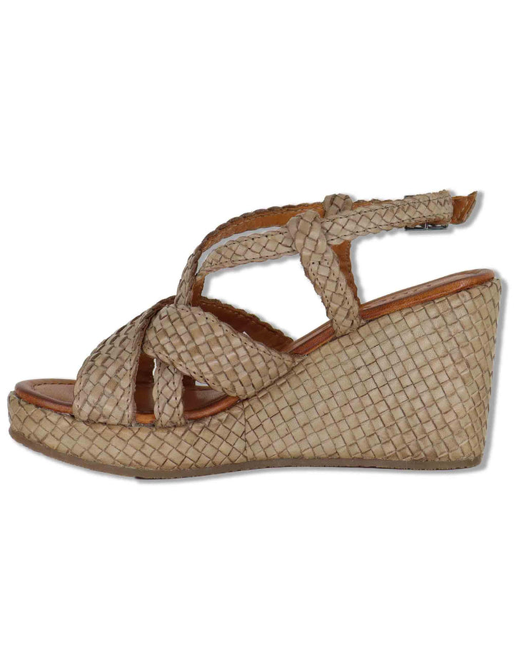 Sandali donna slingback in pelle intrecciata taupe con zeppa alta WD319R24 500022 Vueva 