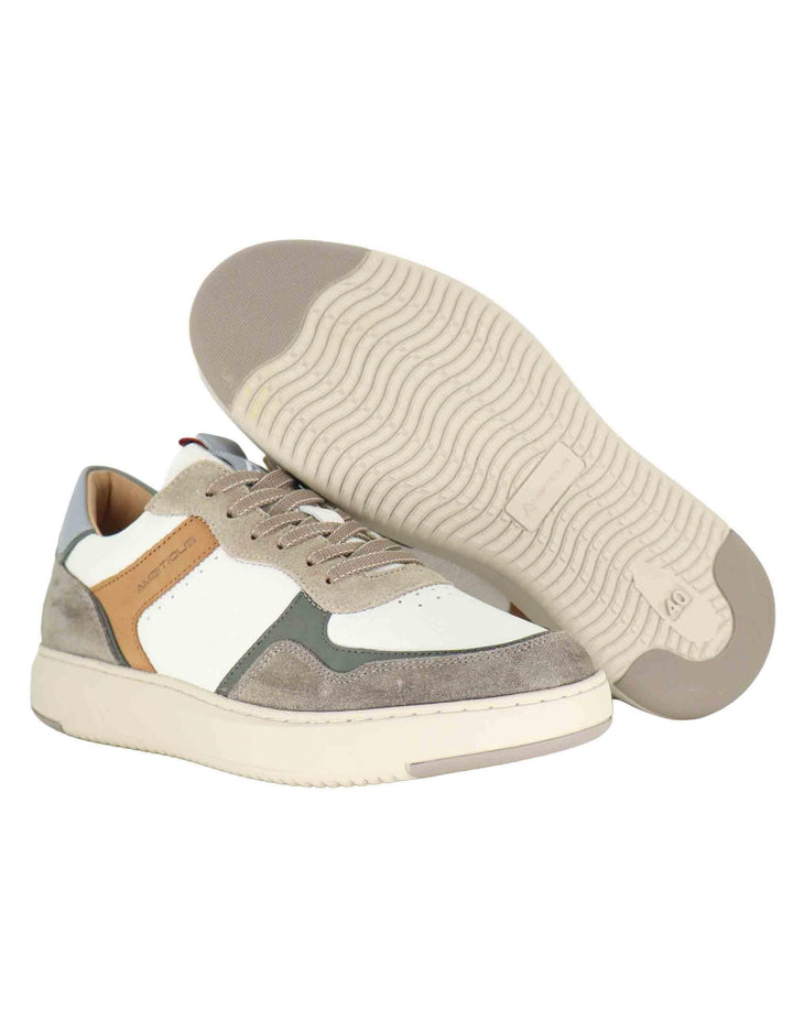 Sneakers uomo in pelle bianca e camoscio taupe 14095 1580AM Ambitious 