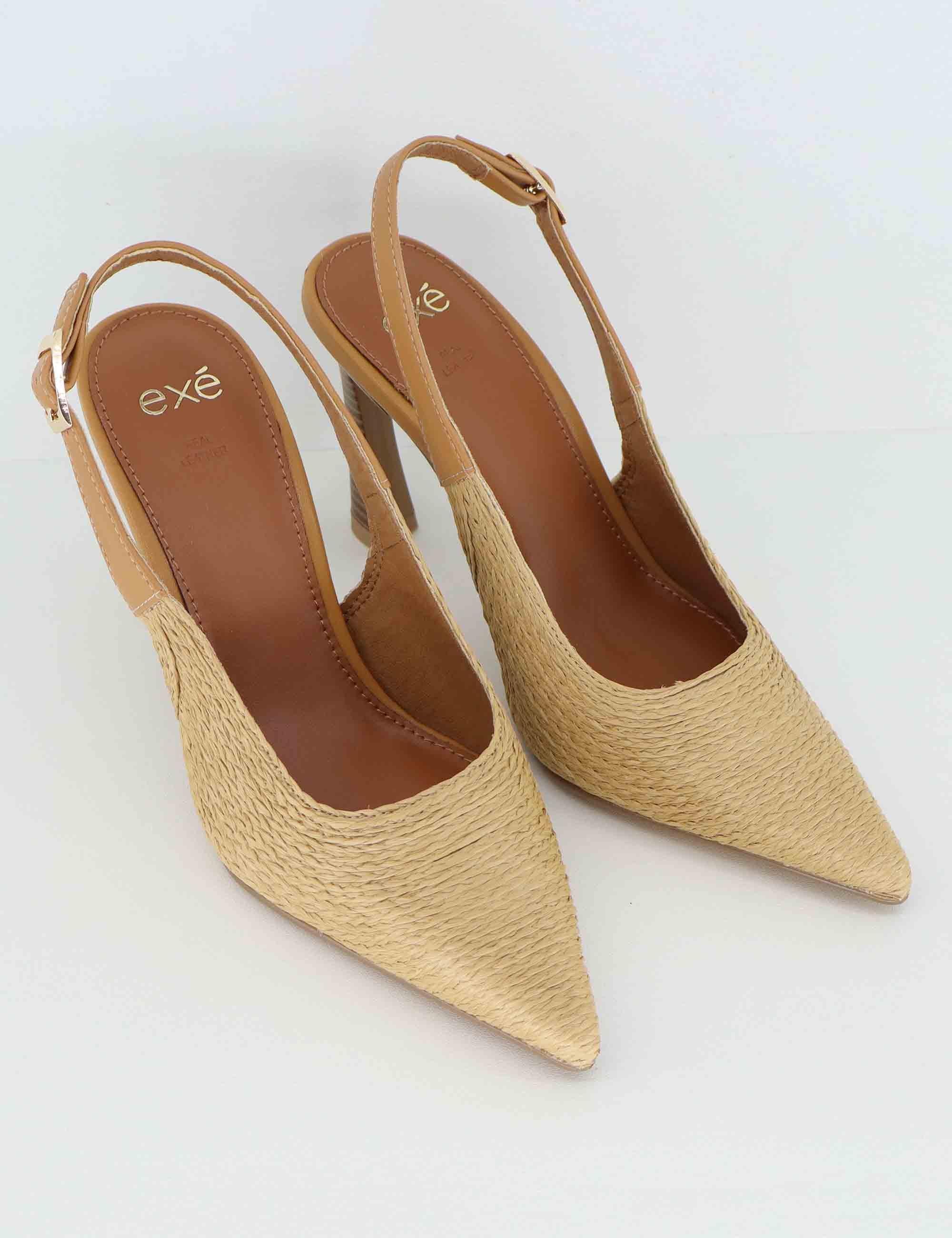 Slingback donna in rafia camel con tacco alto U4700900566M 900 C Exe 