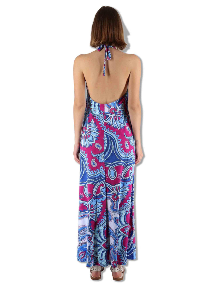 Abiti donna Hippie Lotus in tessuto stampato azzurro e blu senza maniche JF671170671 A8184 Maliparmi 