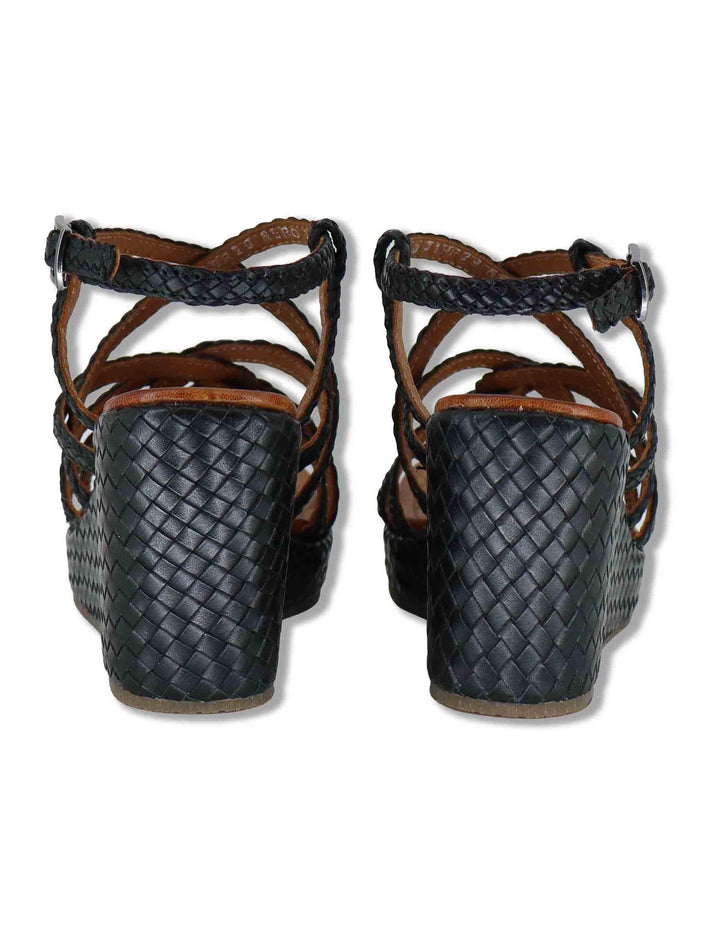 Sandali donna in pelle intrecciata nera con zeppa alta WD319R29 500007 Vueva 