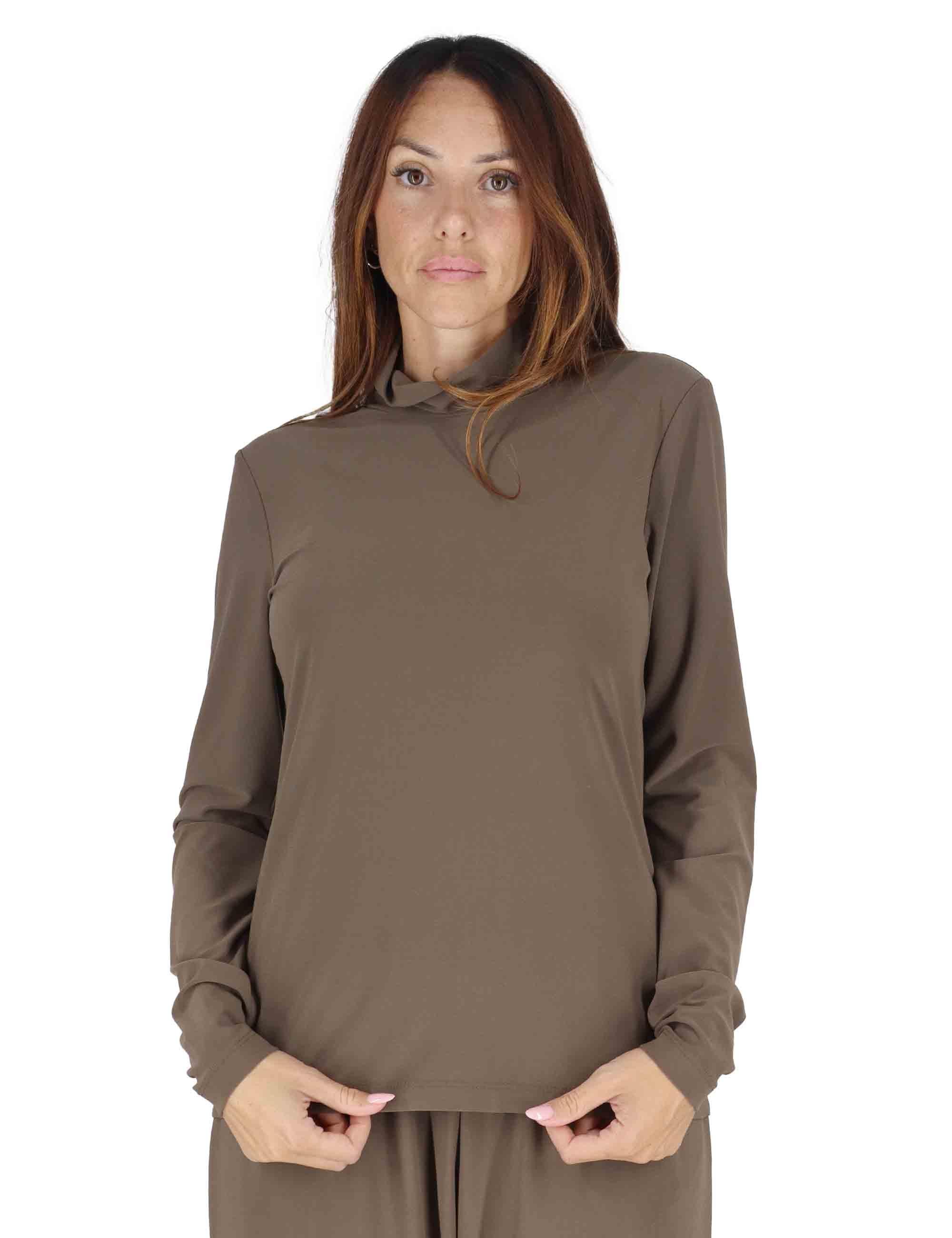 T-shirt donna Tecno in jersey beige con maniche lunghe e collo alto JK028570226 12003 Maliparmi 