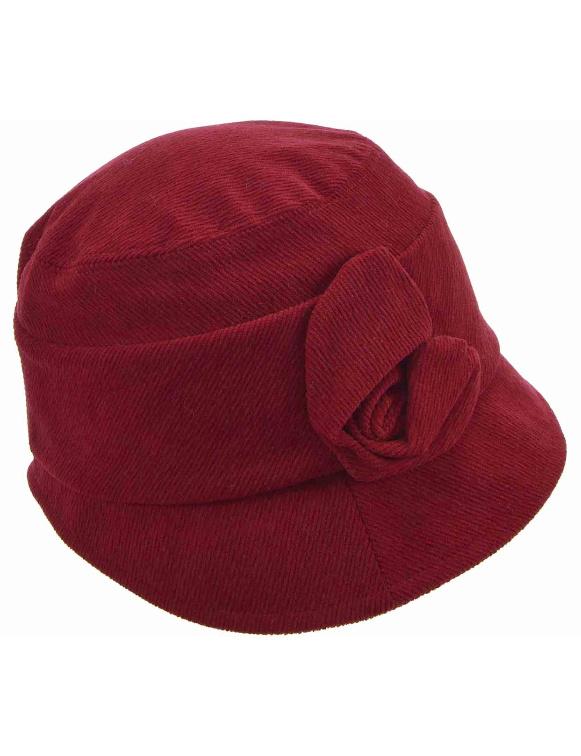 Cappelli donna in velluto rosso con fiore cucito 019727-00000 22 Seeberger Est 1890 