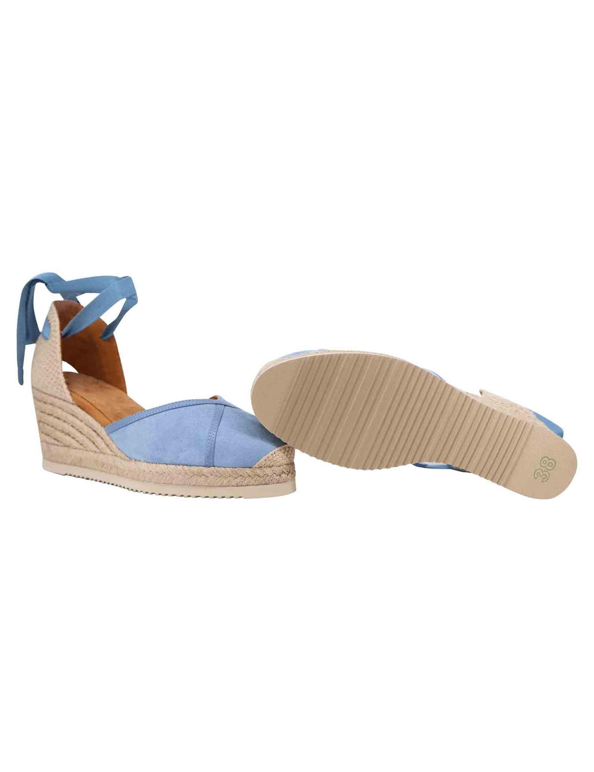 Sandali espadrillas donna in camoscio celeste con zeppa in corda CAREI KS JEANS Unisa 
