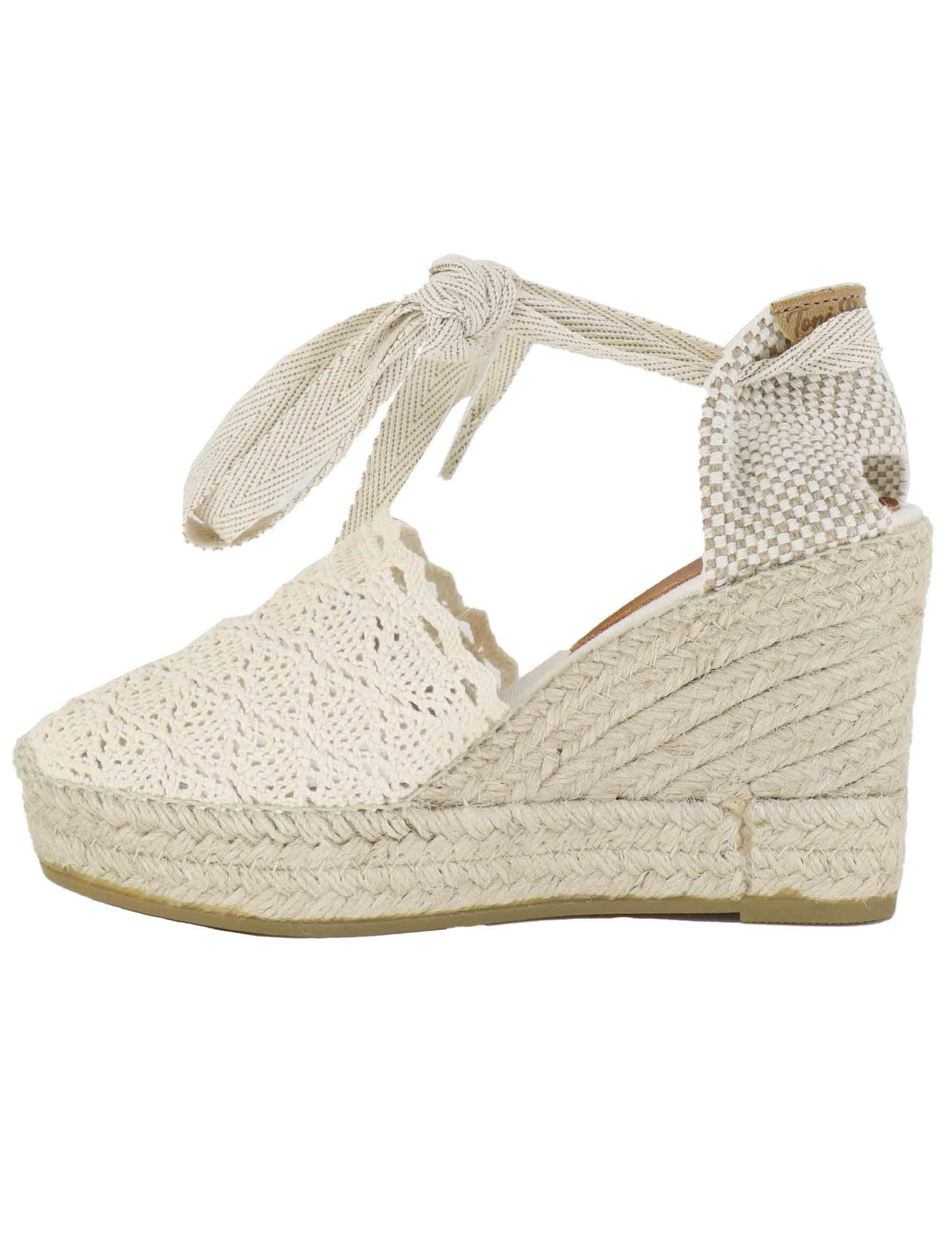 Sandali espadrillas donna in tessuto off white con zeppa alta Martina Cru Toni Pons 