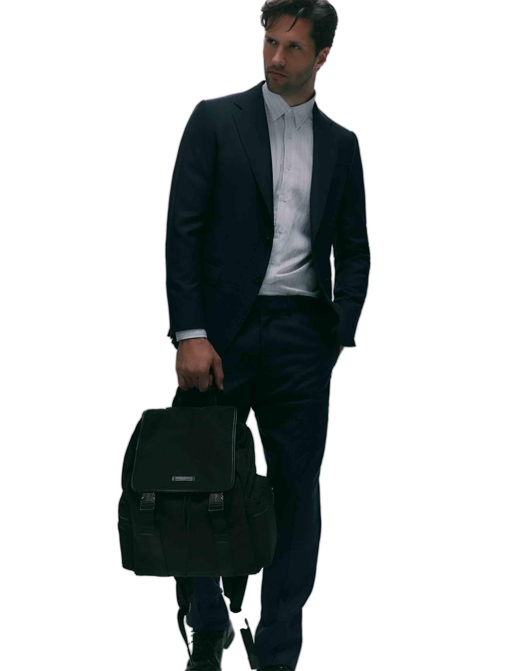 Zaini uomo Oslo in nylon e pelle nera ZNU B18416 DS 22713 NYL-PL Gianni Chiarini 