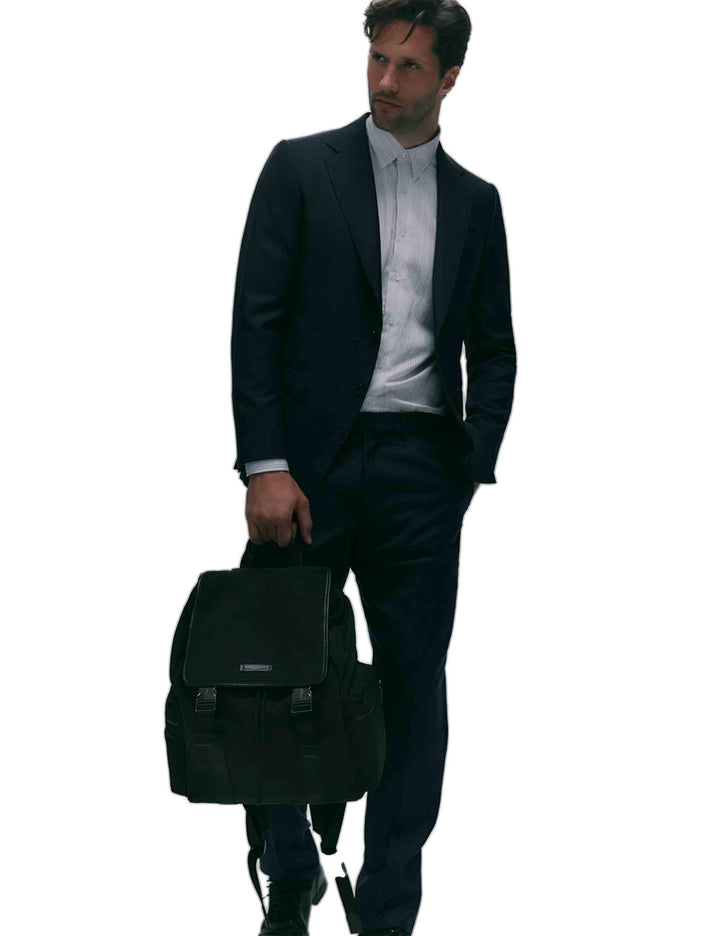 Zaini uomo Oslo in nylon e pelle nera ZNU B18416 DS 22713 NYL-PL Gianni Chiarini 