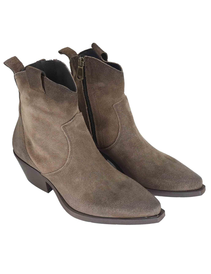 Stivaletti texani donna realizzati in crosta vintage taupe e tacco messicano SPDX380 014 Spatarella 