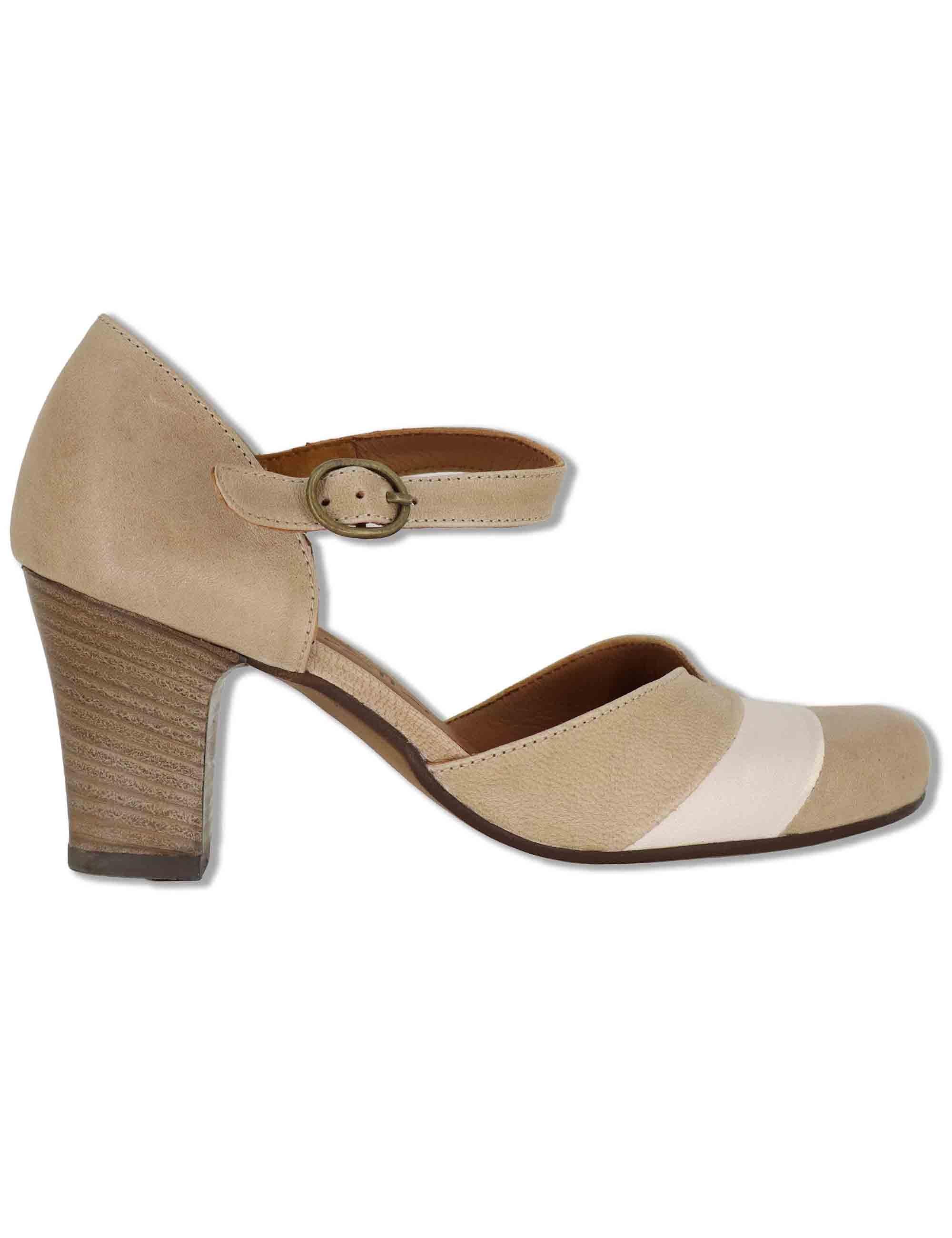 Decollete donna in pelle taupe con cinturino alla caviglia e tacco alto SP2849 032 Spatarella 