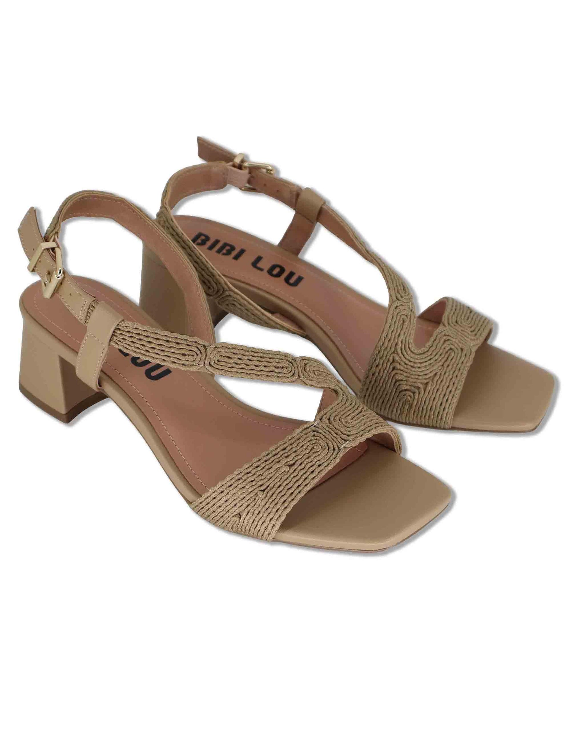 Sandali donna slingback in pelle e tessuto camel con tacco medio Lipe 872Z94HG 94-CAMEL Bibi Lou 