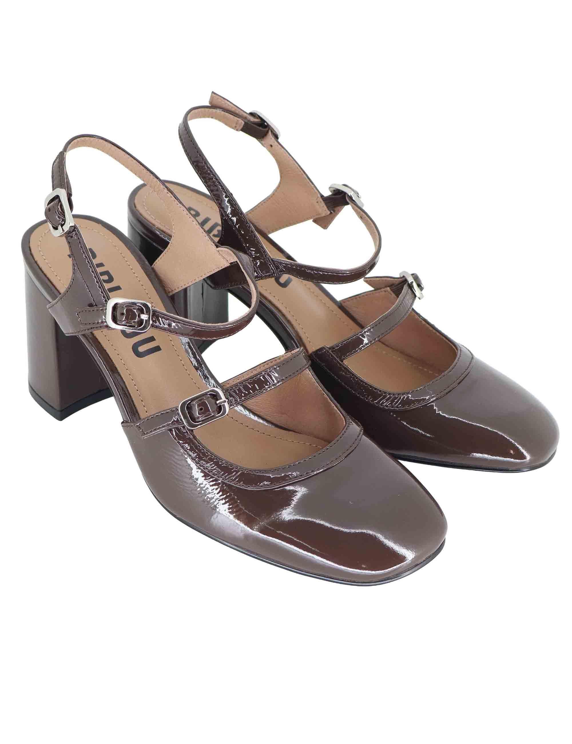 Decollete donna in vernice marrone con tacco alto e doppio cinturino 633Z21VK 90 Bibi Lou 