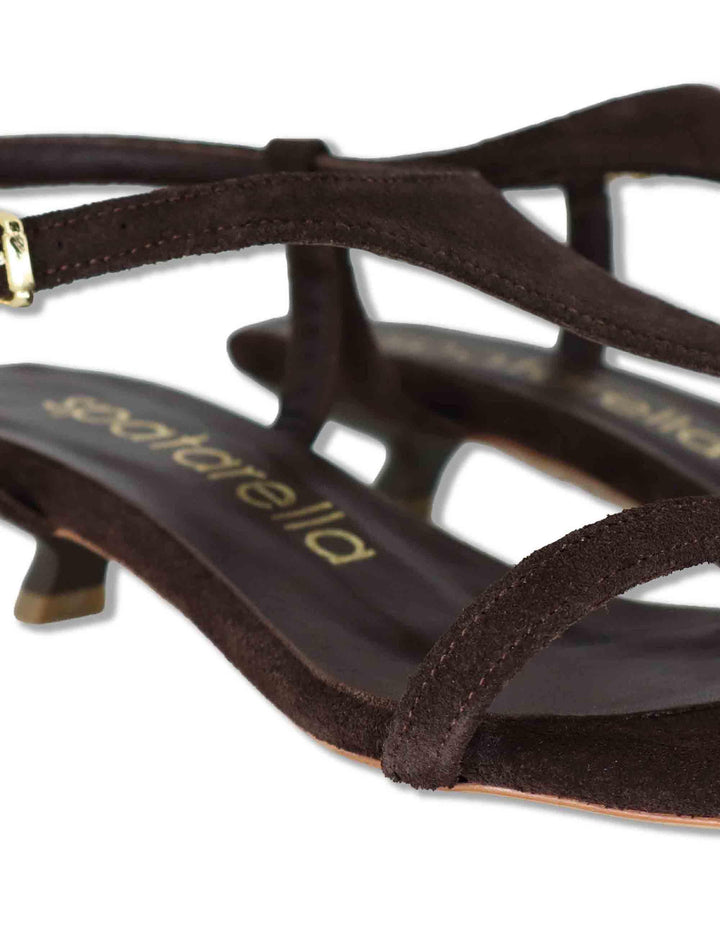 Sandali donna slingback in camoscio marrone con tacco basso SP261653 029 Spatarella 