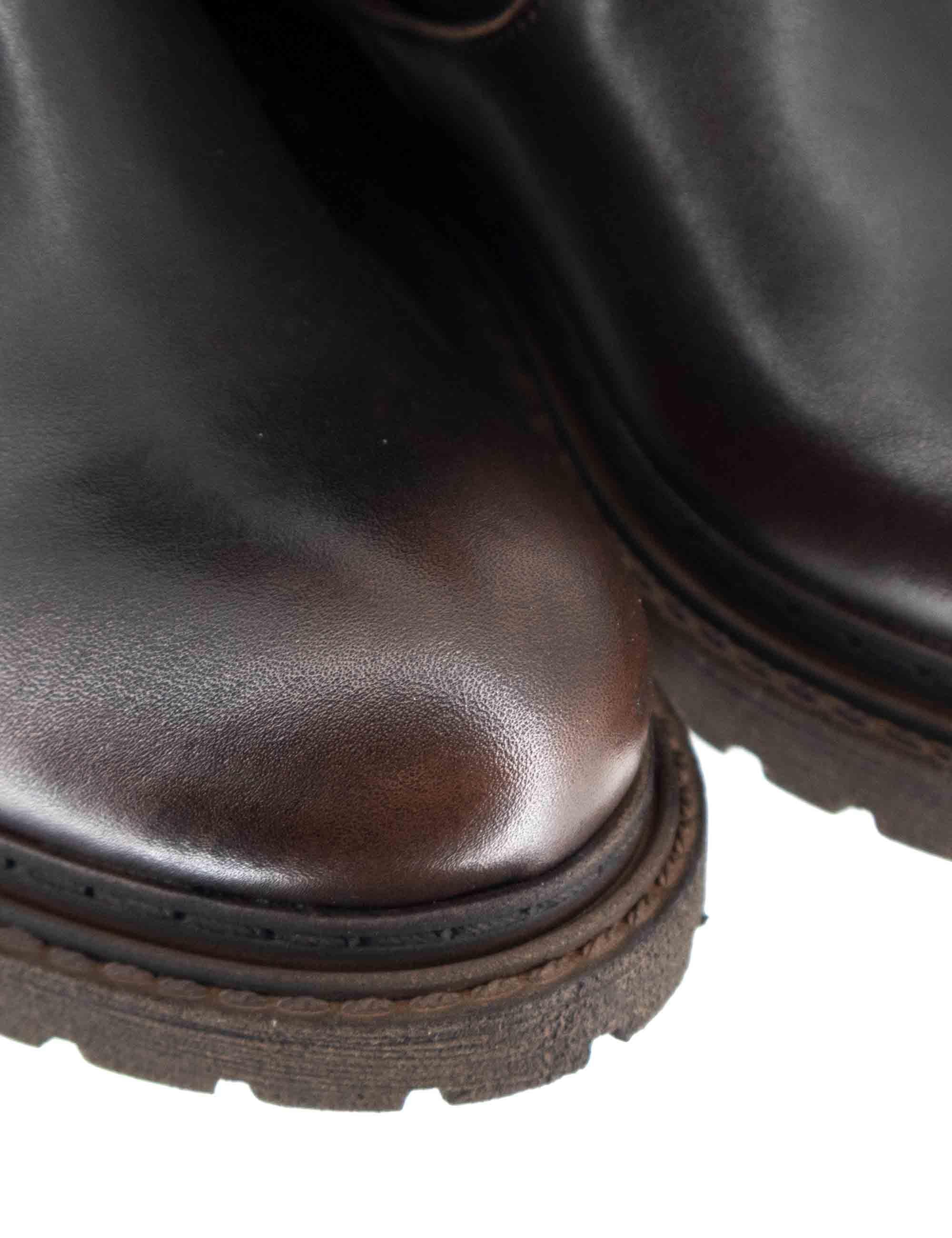 Stivaletti donna in pelle marrone con doppi conturini e fibbie SPMA2138 014 Spatarella 