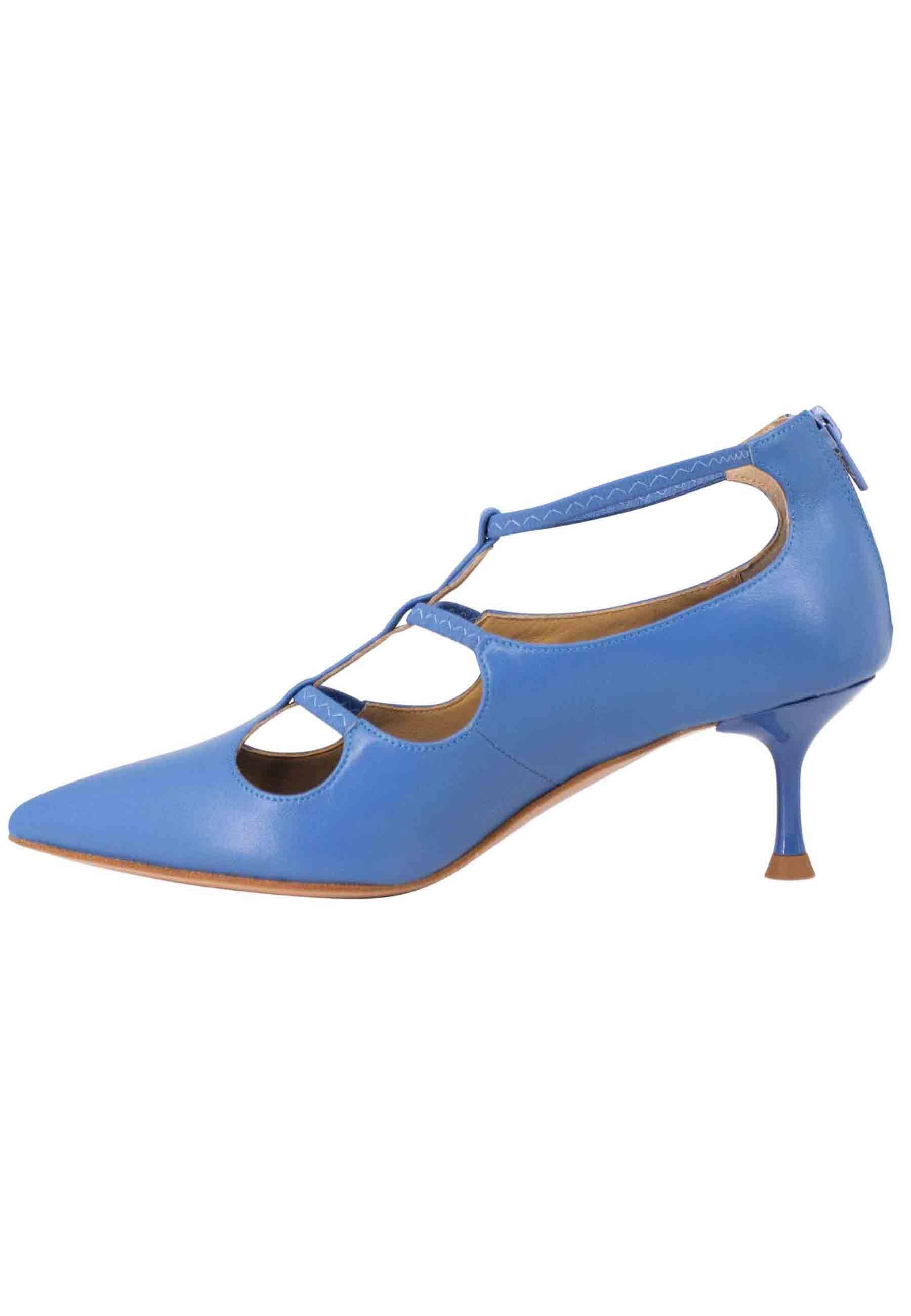 Decollete donna in pelle celeste con cinturini e zip posteriore SP668 035 Spatarella 