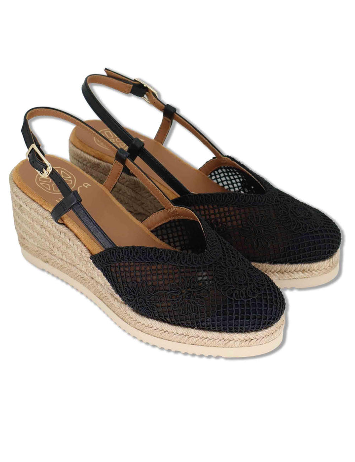 Sandali espadrillas donna in tessuto nero con zeppa in corda CHABI NTO BLACK Unisa 