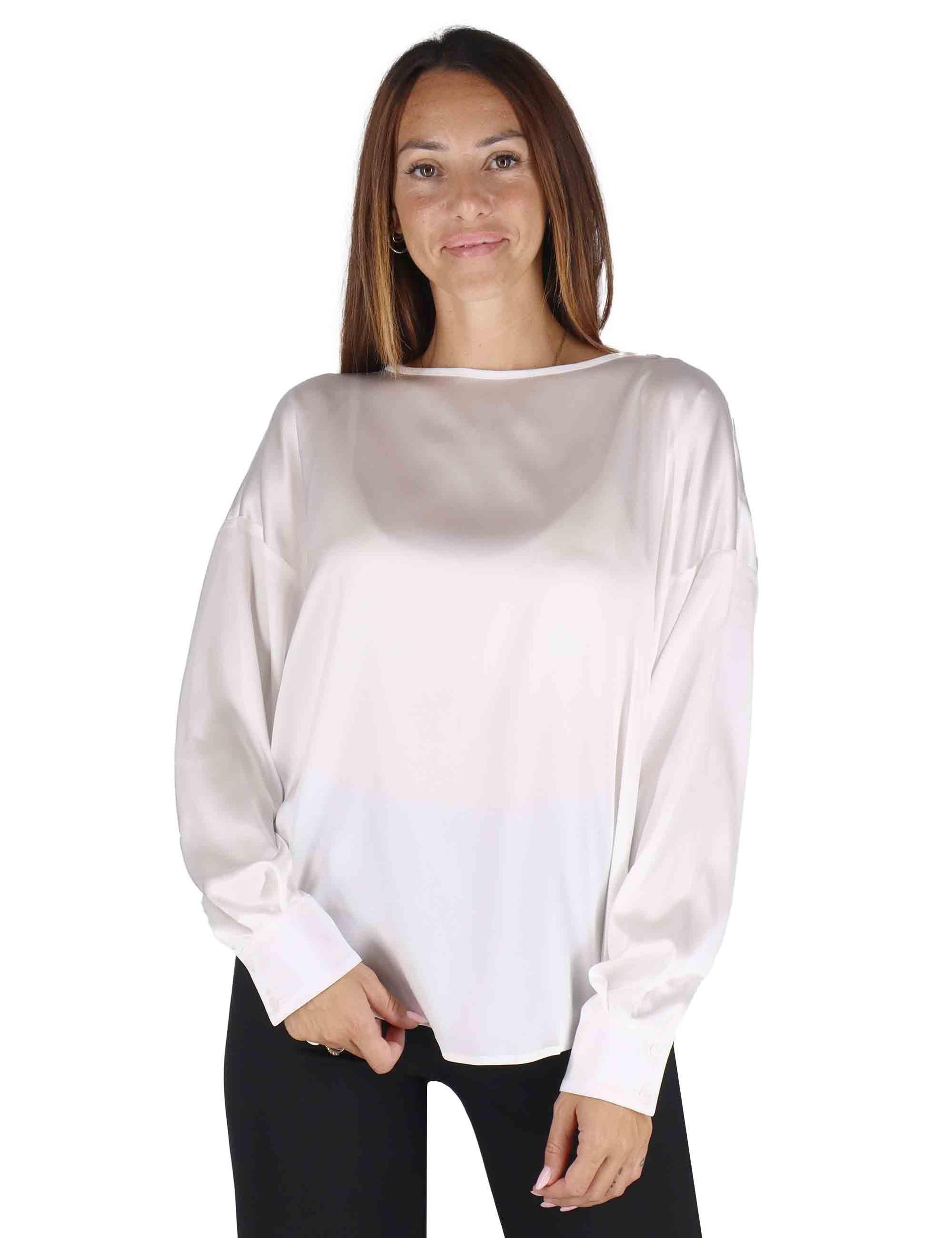 T-shirt donna in pura seta bianca con maniche lunghe 557 C176 Camicettasnob 