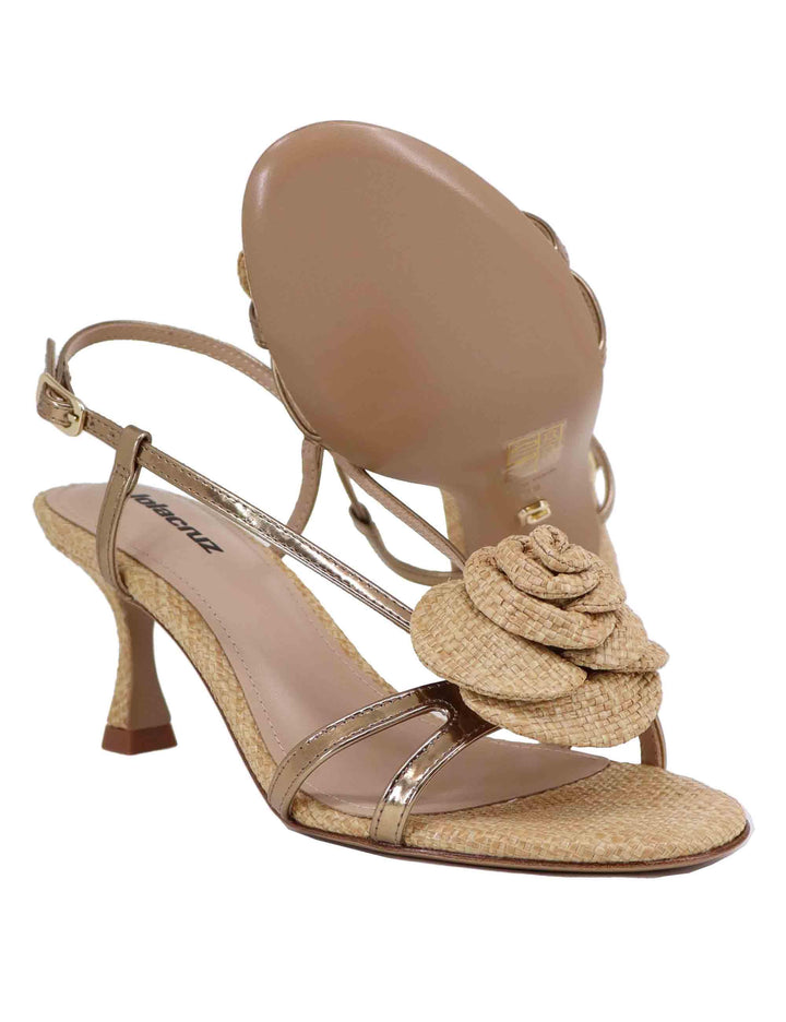 Sandali slingback donna Rose in pelle oro con fiore 039Z66BK 020 Lola Cruz 