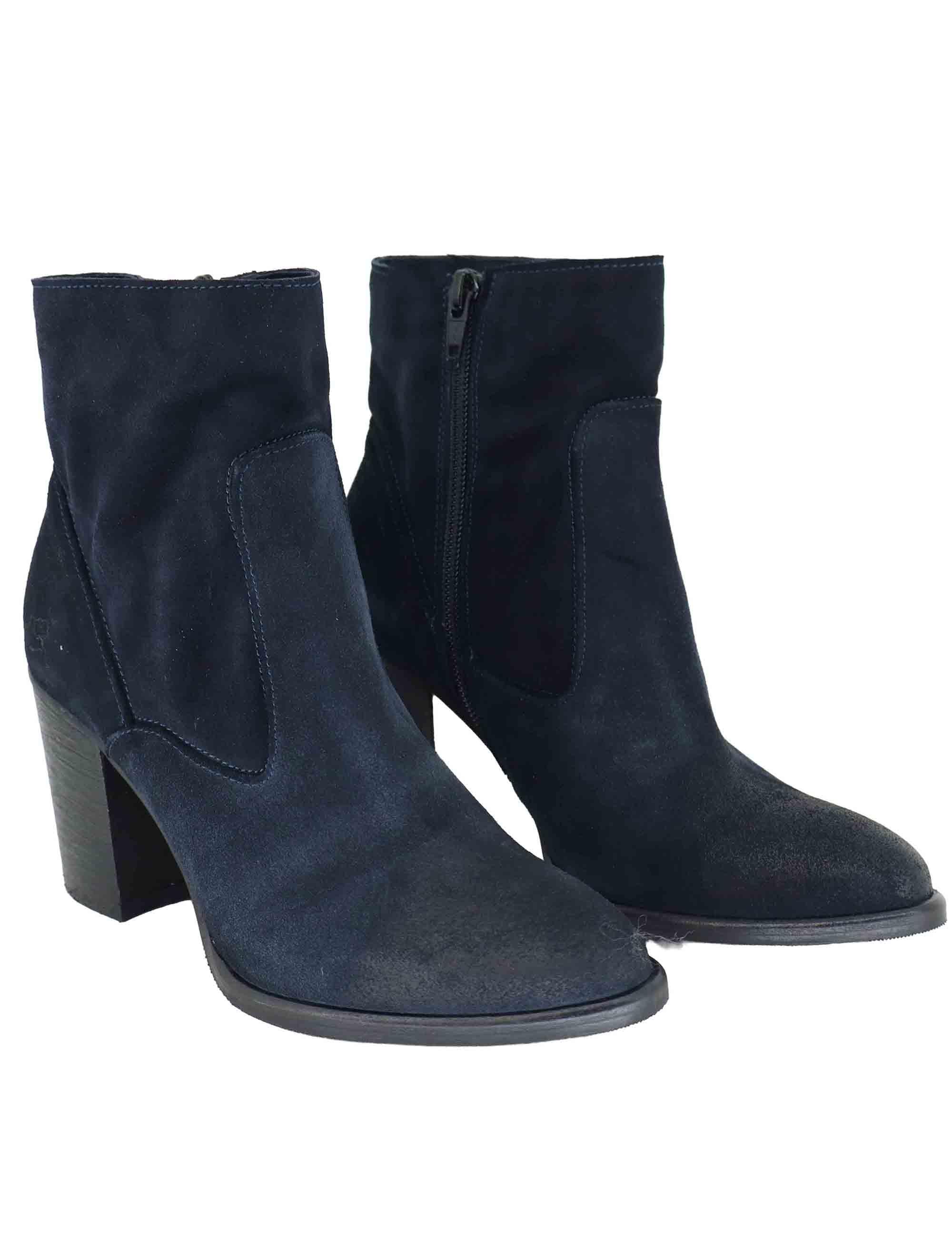 Stivaletti donna in camoscio blu vintage con tacco alto 9754 002 Les Venues 