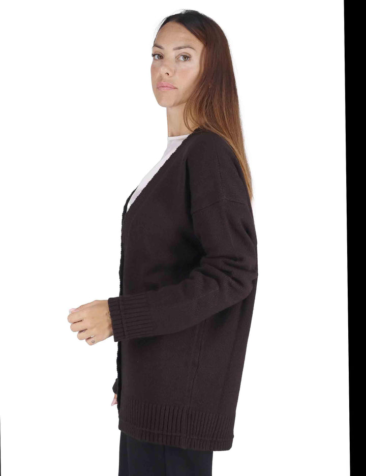 Cardigan donna Cahemire Merinos in lana testa di moro con scollo a V JN370574315 40003 Maliparmi 