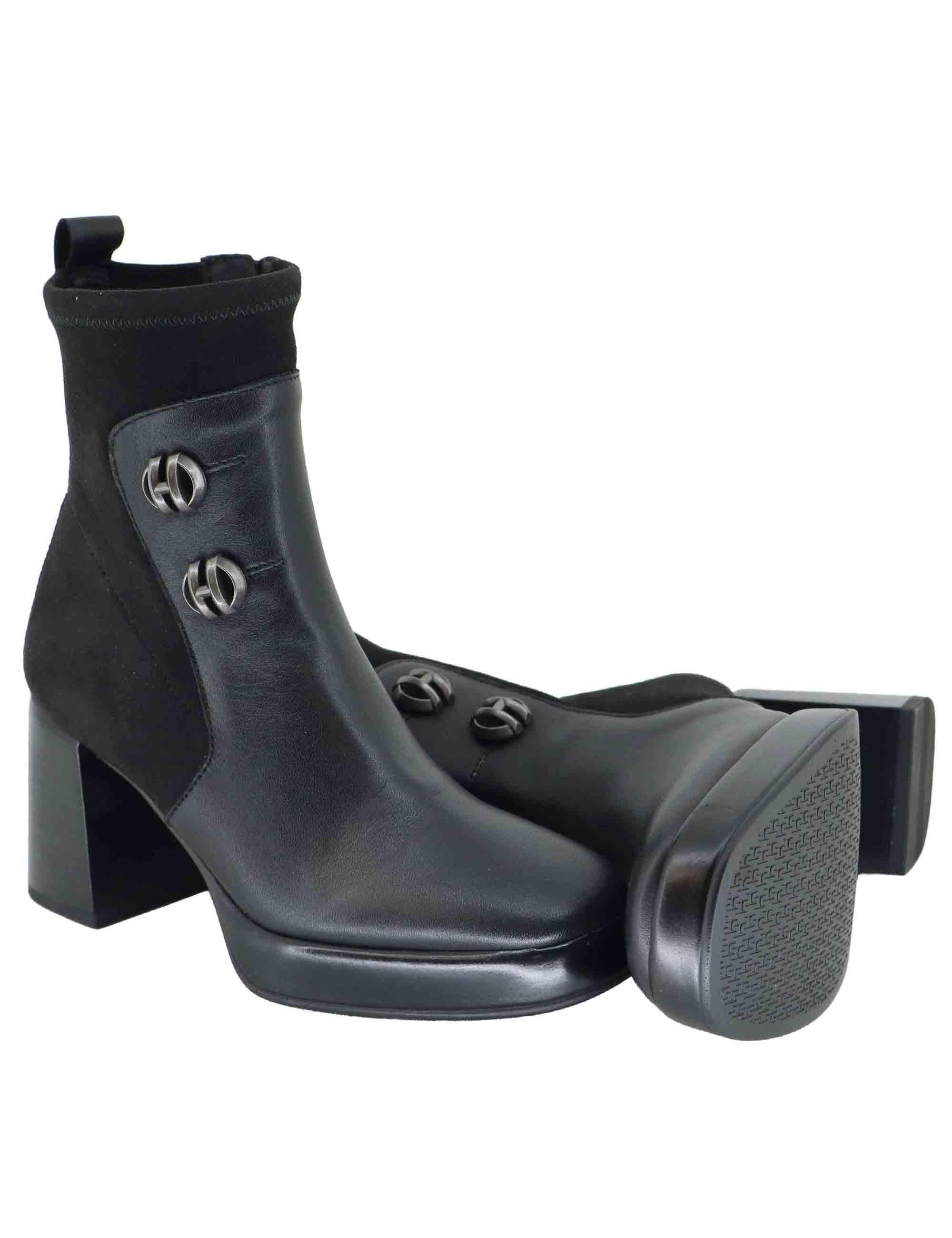 Stivaletti donna in pelle nera con tacco alto e plateau HI254228 C004 Hispanitas 