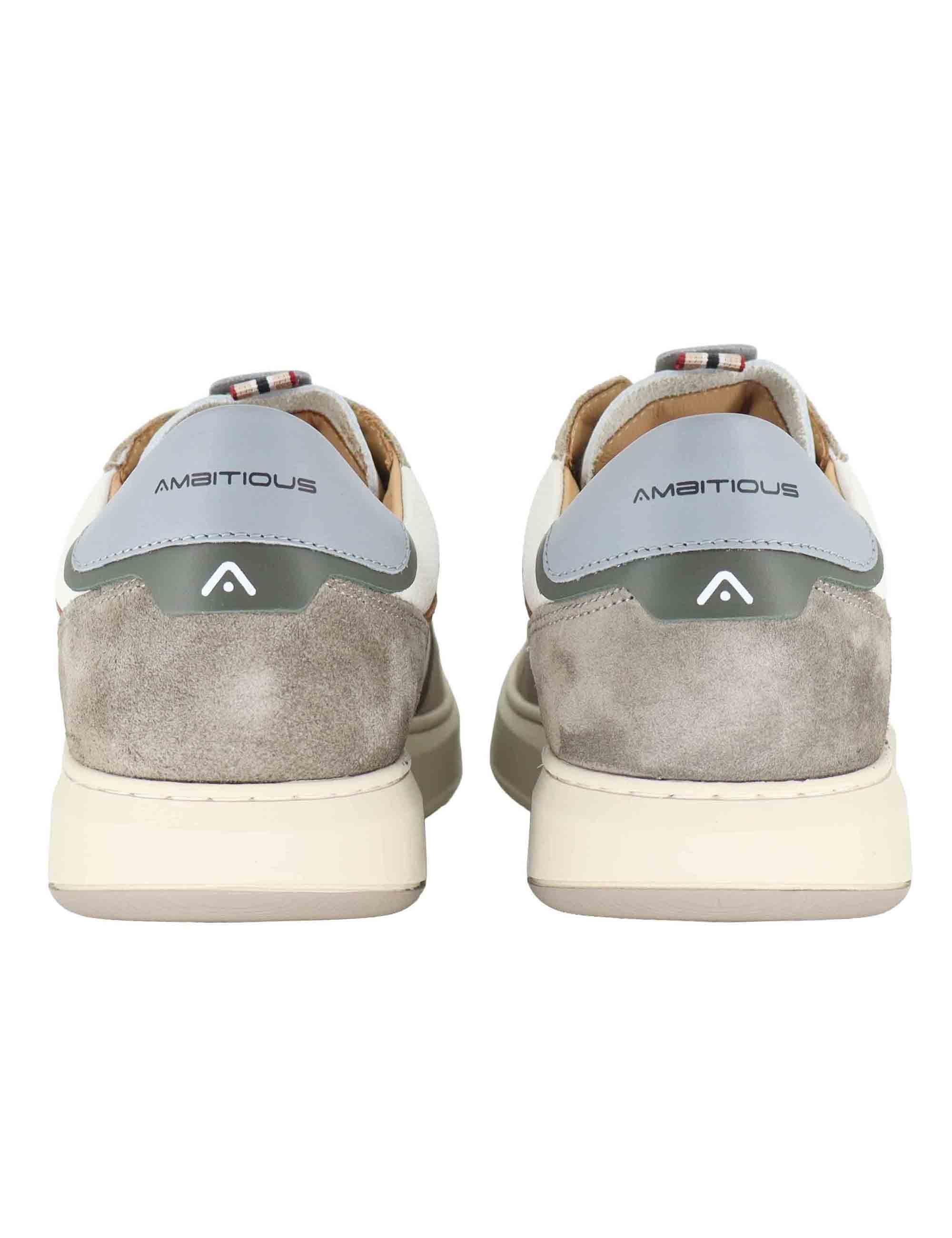 Sneakers uomo in pelle bianca e camoscio taupe 14095 1580AM Ambitious 