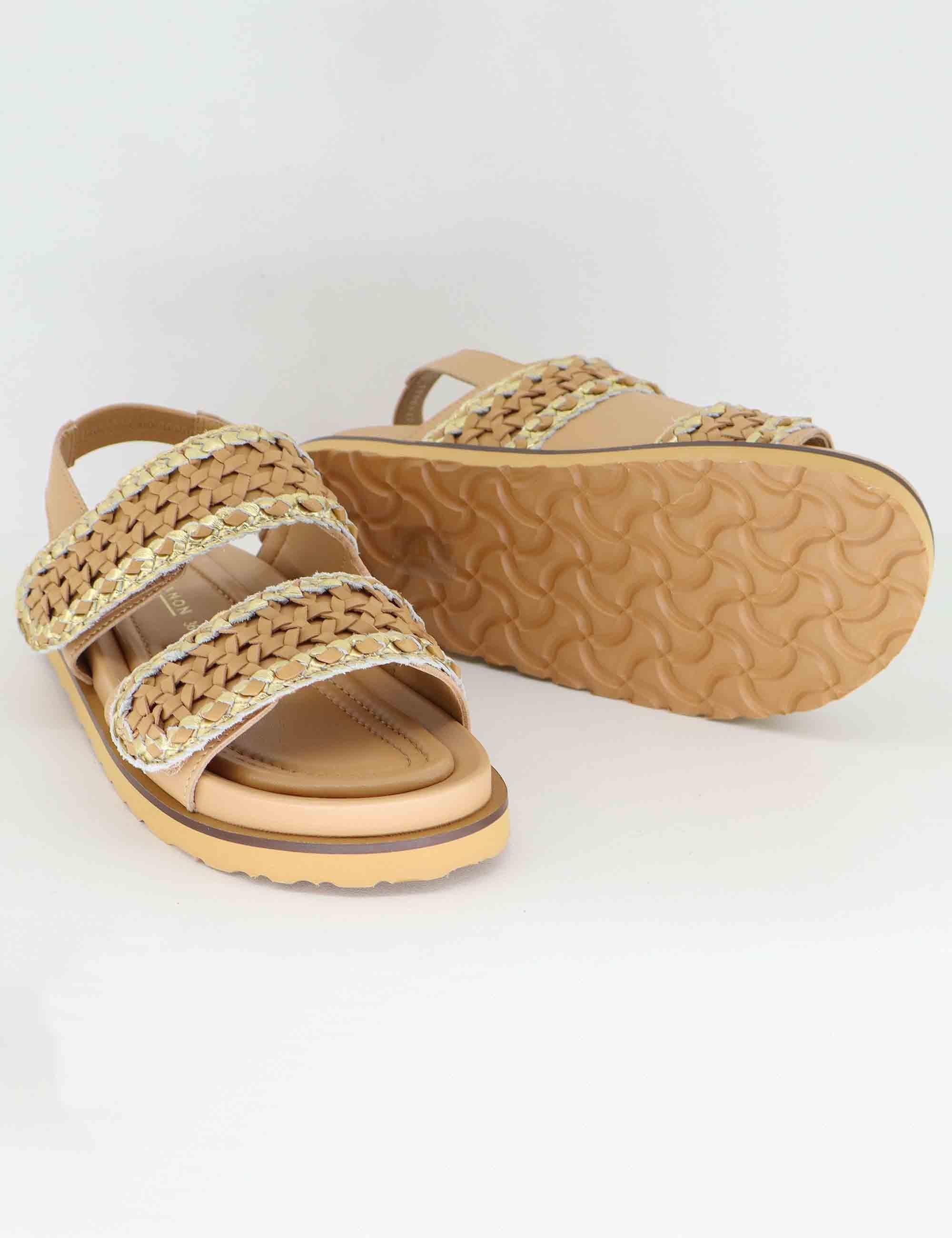 Sandali bassi donna in pelle beige intreccaita EB1003X 016R Elvio Zanon 