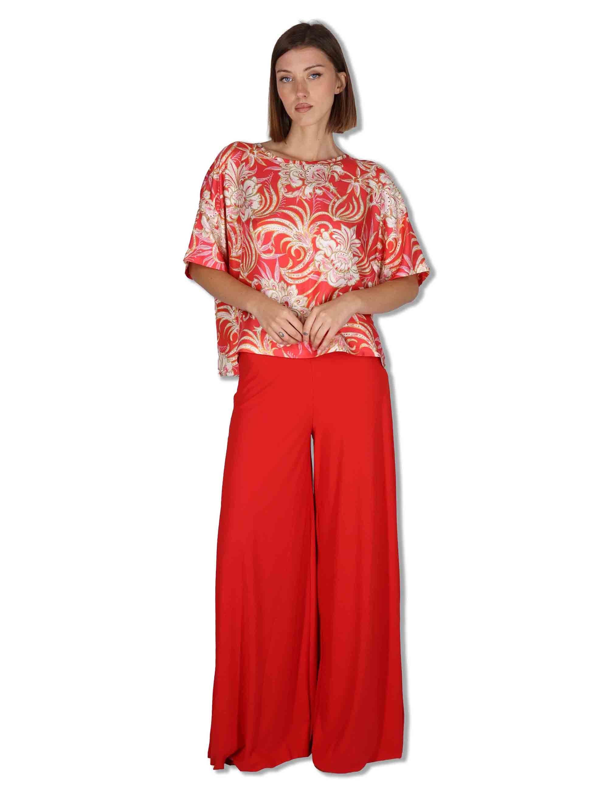 Pantaloni donna Soft in Jersy rosso con gamba larga ed elastico in vita JH011770210 30000 Maliparmi 