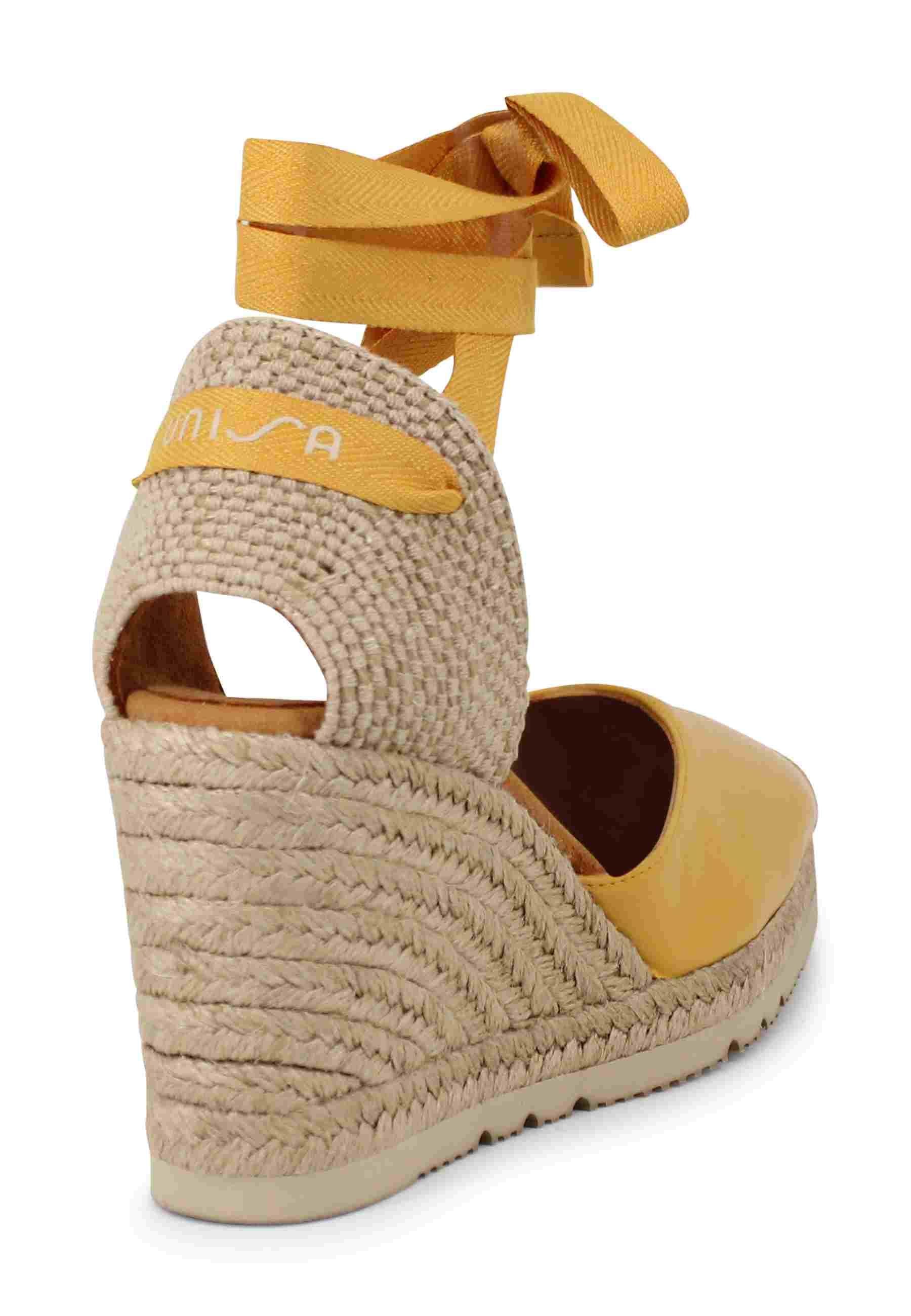 Sandali espadrillas donna in pelle gialla con lacci alla caviglia e zeppa alta CARAT NS MERIGOLD Unisa 