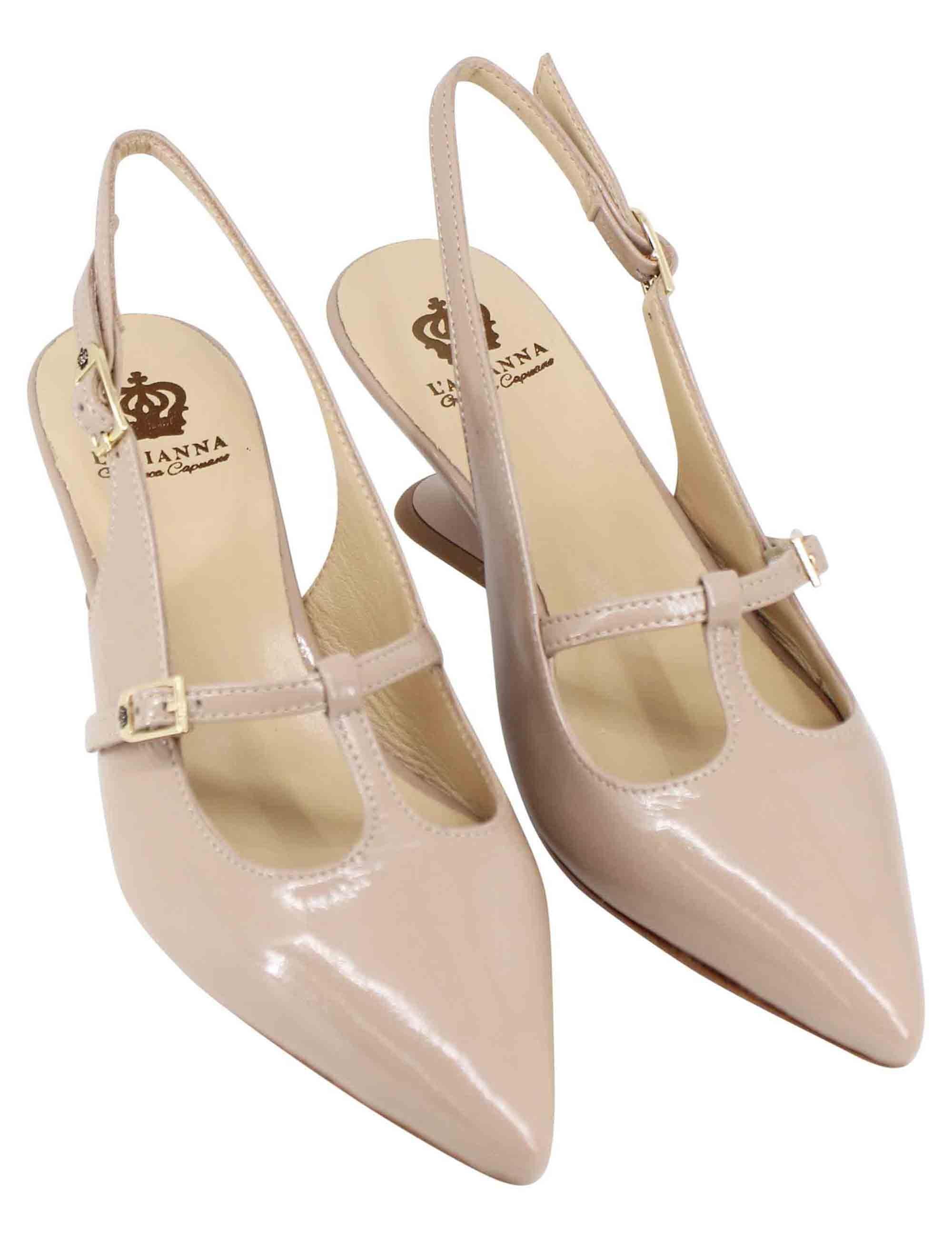 Decollete slingback donna in vernice taupe con tacco zeppa CH1720/Z 023 L'Arianna 