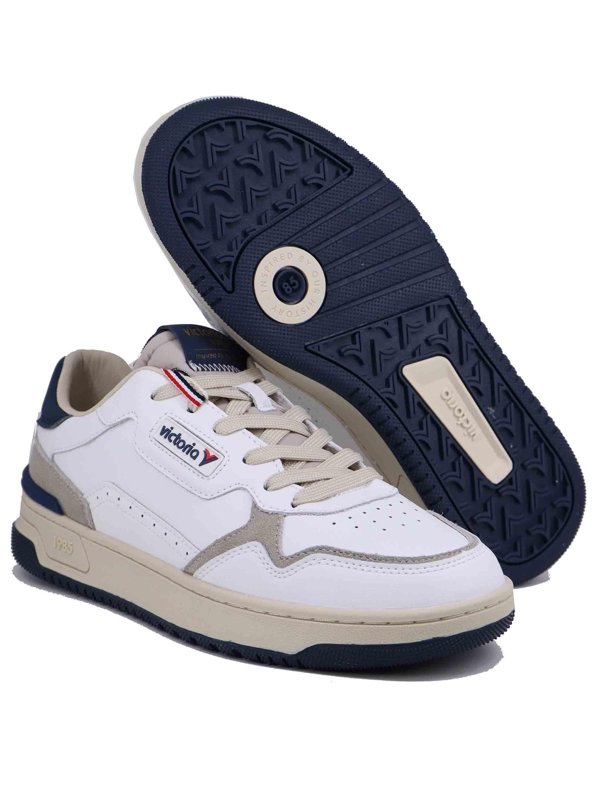 Sneakers uomo in pelle bianca con riporti blu 8800119 Marino Victoria 