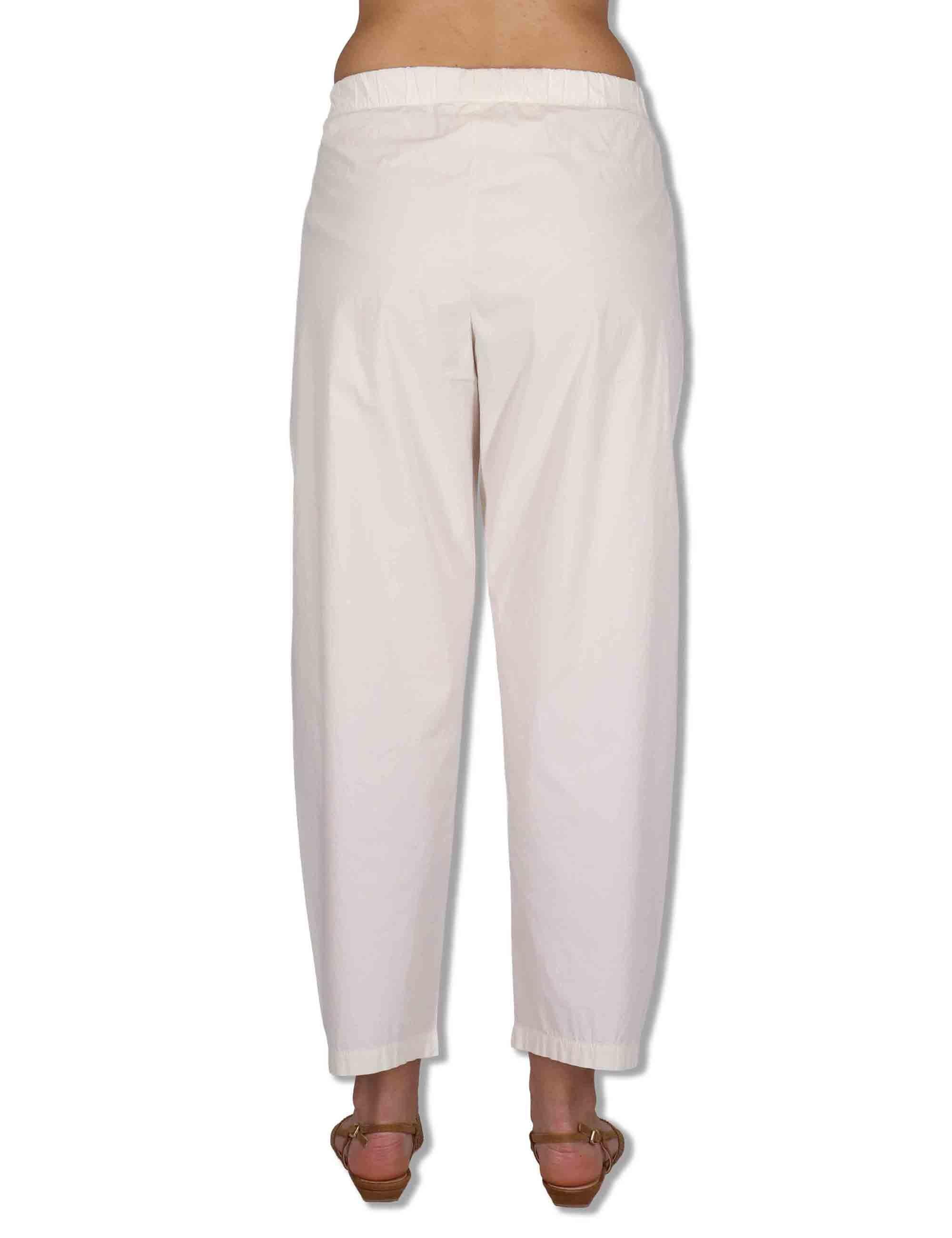 Pantaloni donna in cotone bianco con elastico in vita e gamba a palloncino PRUX OVO_BUTTER TreBarraBi 