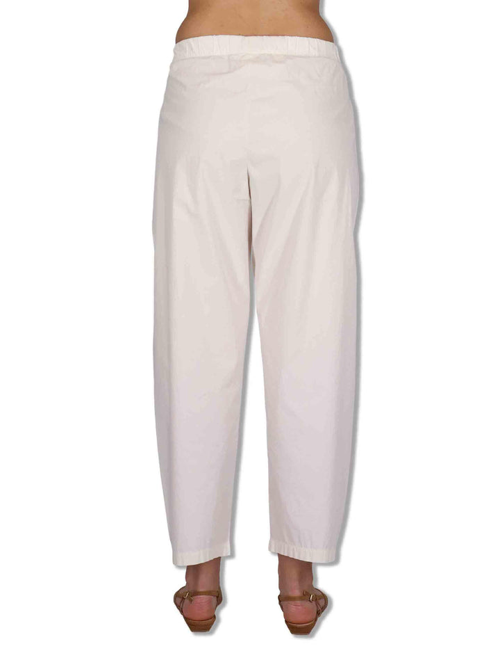 Pantaloni donna in cotone bianco con elastico in vita e gamba a palloncino PRUX OVO_BUTTER TreBarraBi 