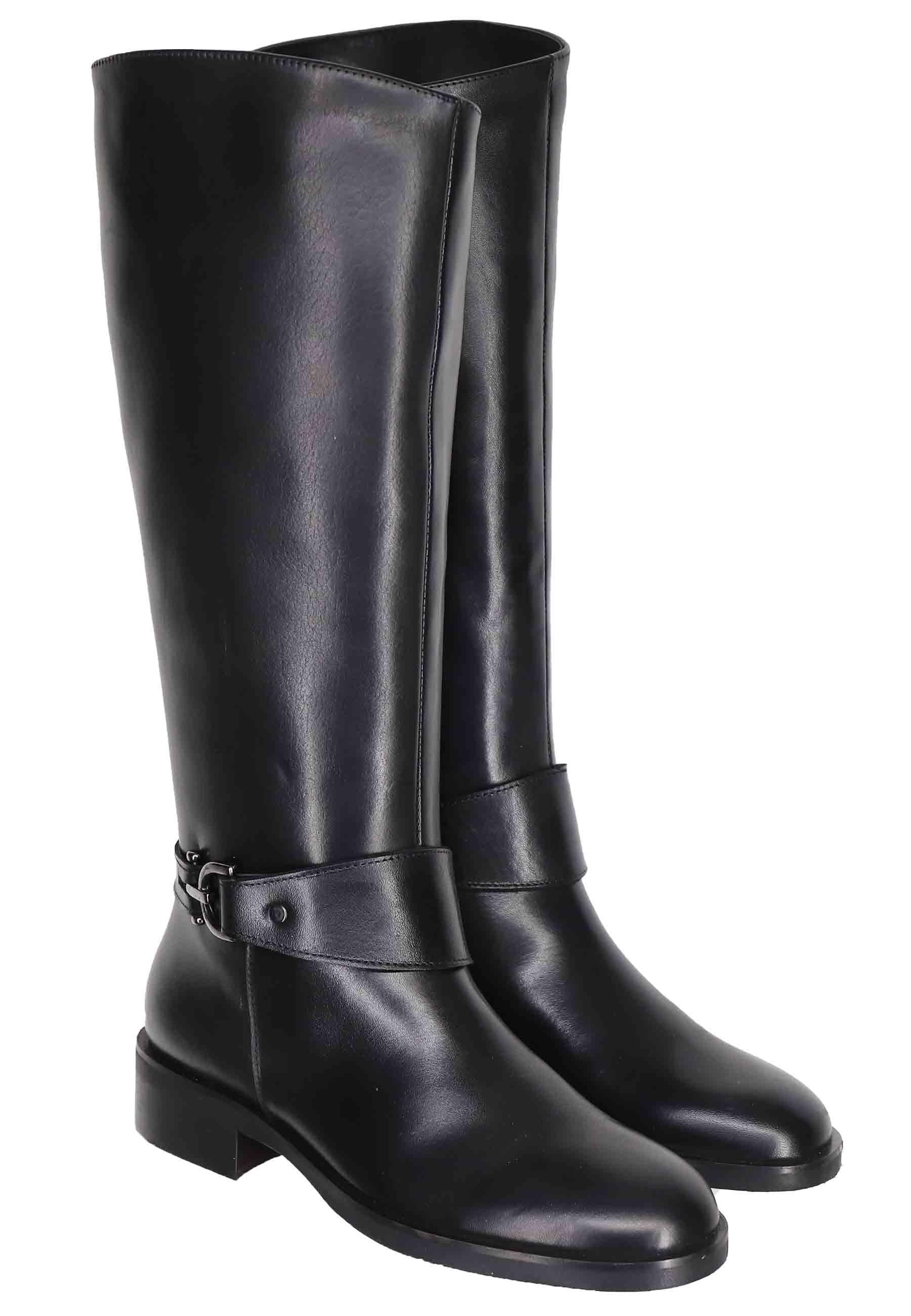 Stivali donna in pelle nera con fibbia tacco basso SPR17 001 Spatarella 