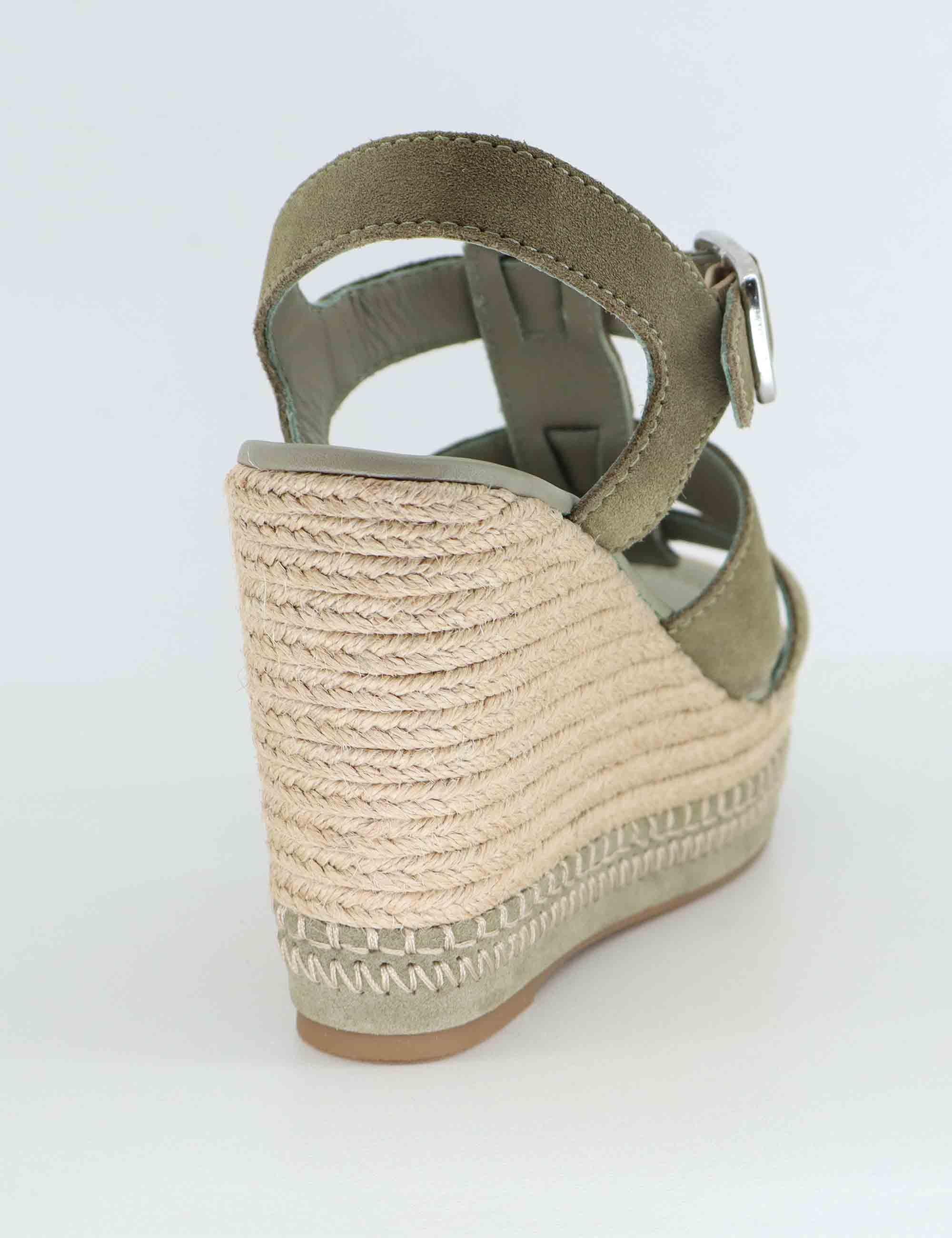 Sandali espadrillas donna in camoscio verde con zeppa alta MAYARA BS_MATCHA Unisa 